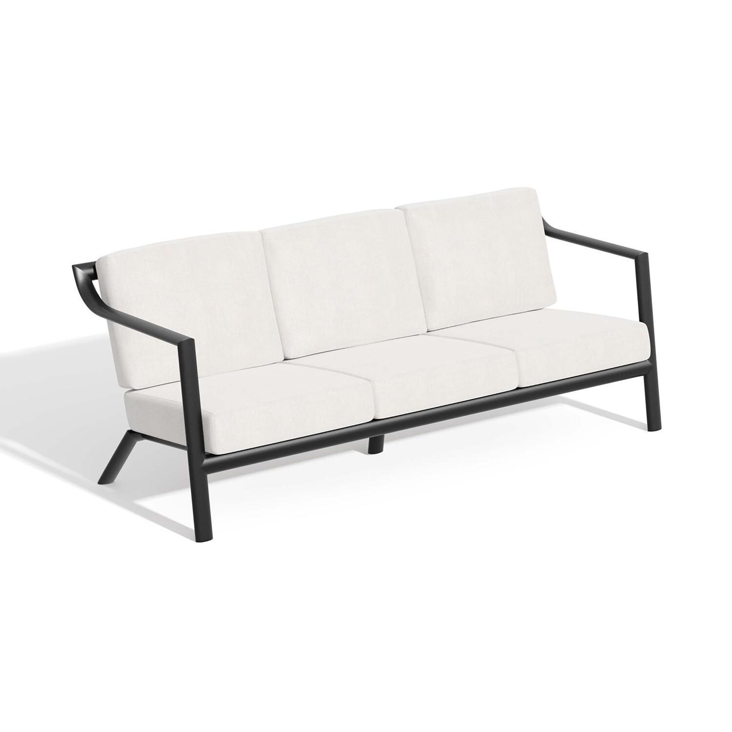 Oxford Garden Markoe 3 Person Aluminum Sofa in Carbon/Bliss Linen - White Background thumbnail