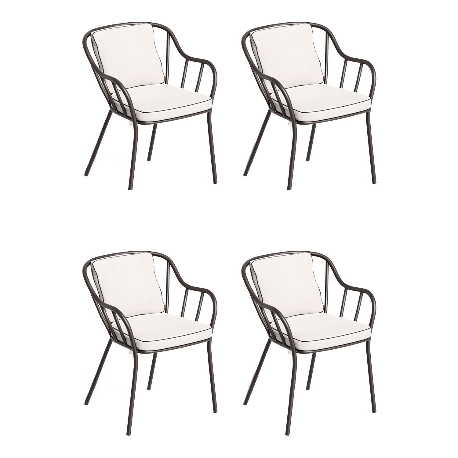 Malti 4 Pc Aluminum Dining Arm Chair in Carbon/Bliss Linen By Oxford Garden