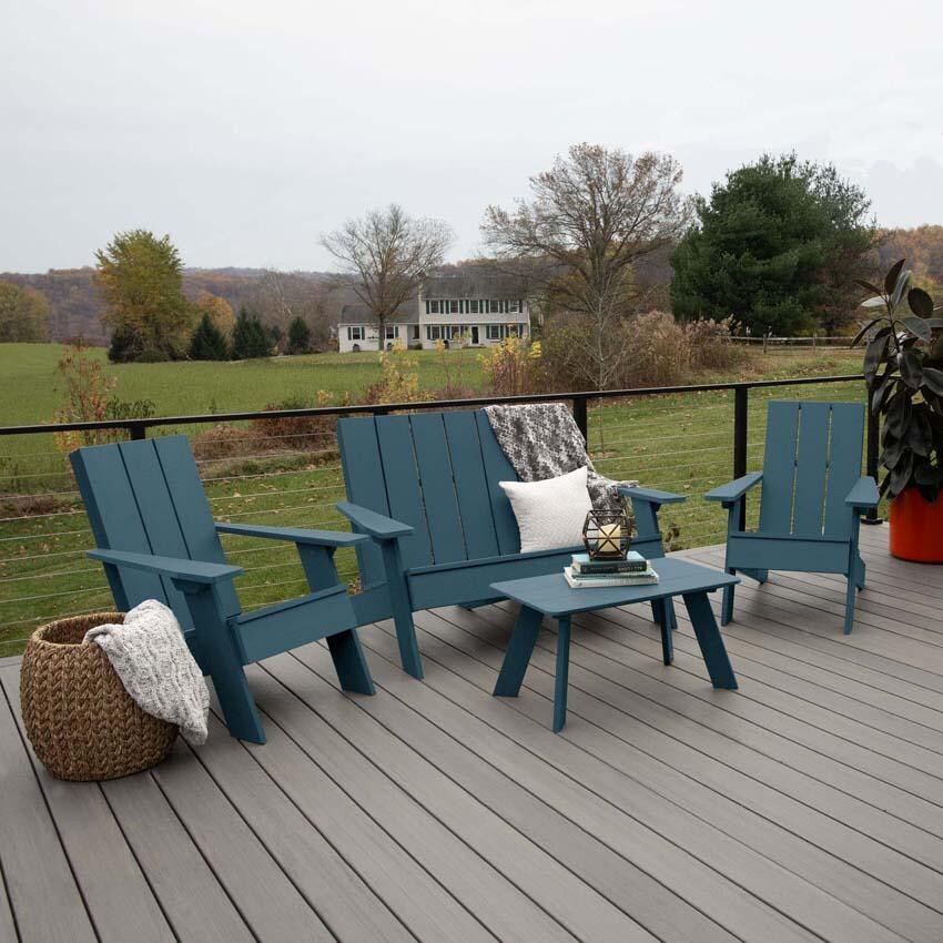 Classical Cove 4 Pc Set Recycled Plastic Seating Set in Nantucket Blue by Lakeview Outdoor Designs