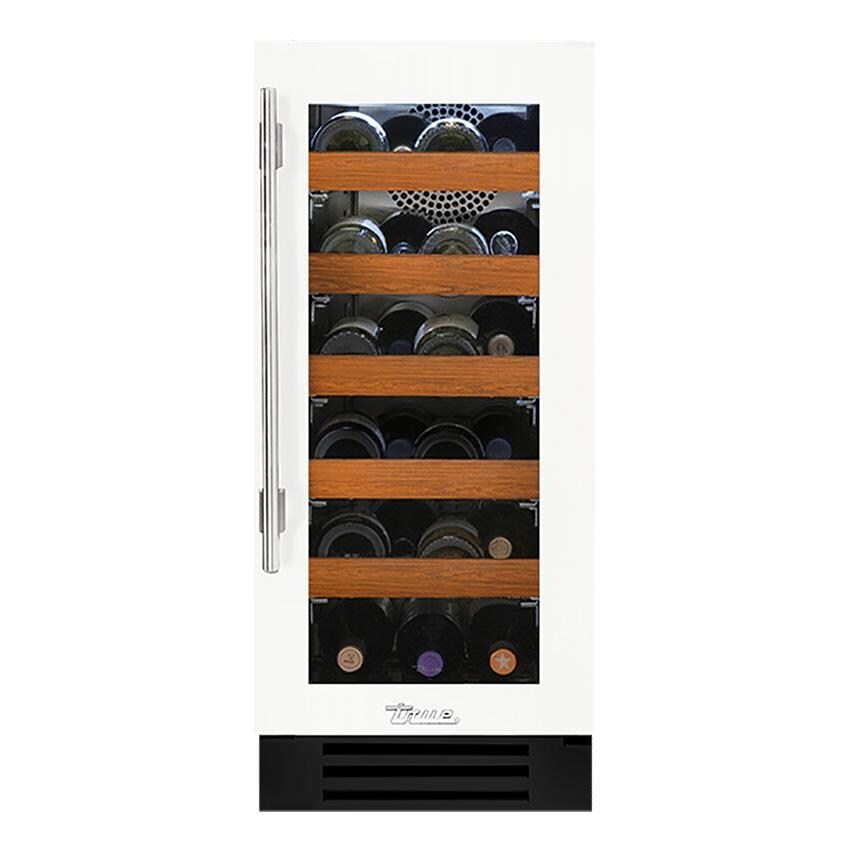 True TWC-15-R-OG-C~DSK-030-H04 15 Inch 23 Bottle Right Hinge Glass Door Outdoor Wine Cabinet - Matte White w/ Stainless Steel Handle - White Background thumbnail