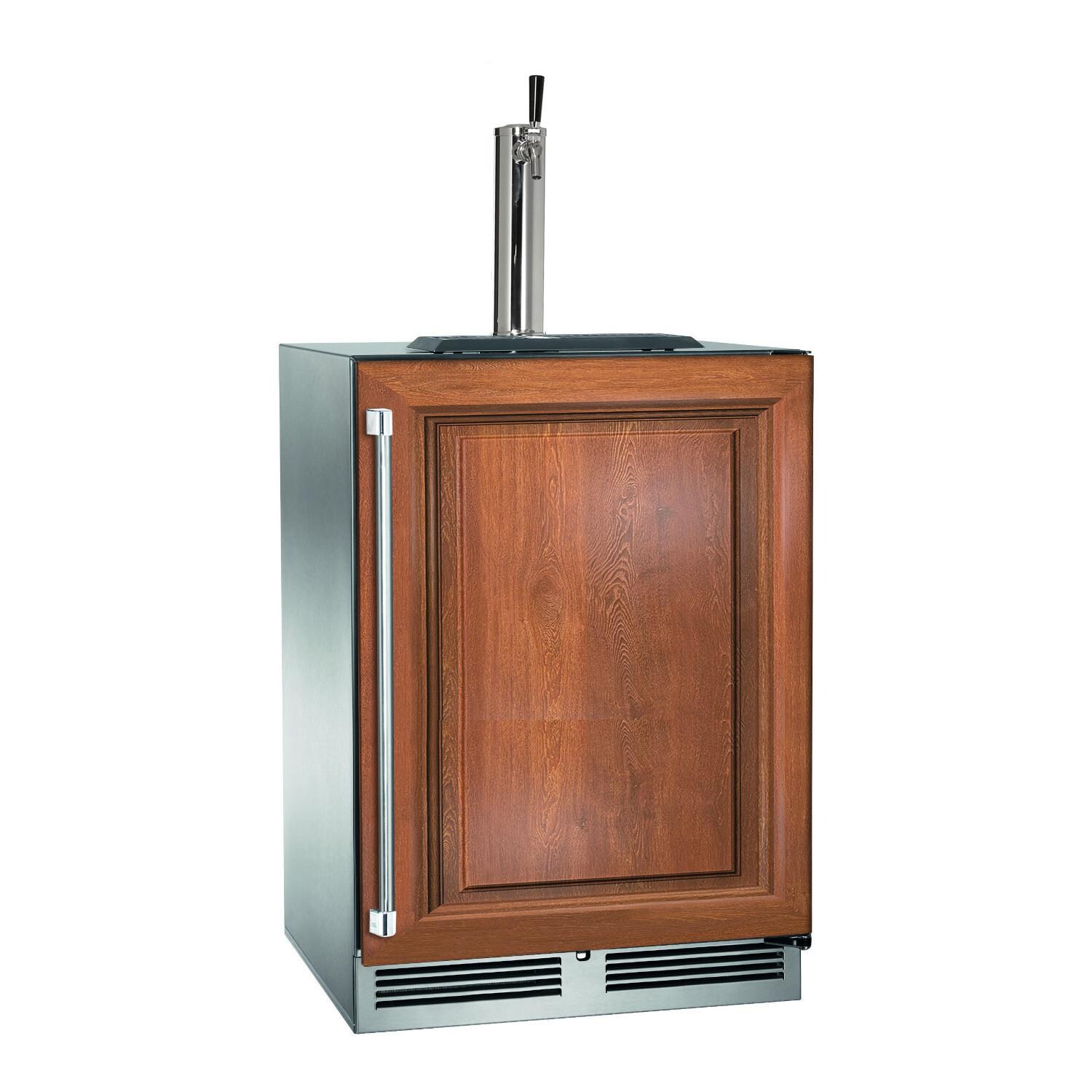 Perlick HP24TO-4-2RL-1 24-Inch Signature Series Stainless Steel Panel Ready Single Tap Outdoor Beverage Dispenser w/ Door Lock - Custom Dark Wood Panel thumbnail