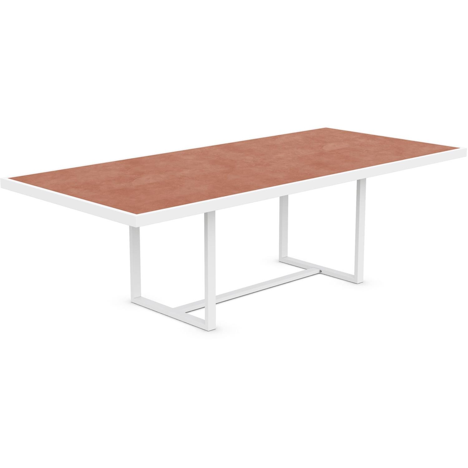 Azzurro Living Pavia 96 Inch White Aluminum Dining Table W/ Umber Dekton Top - Angled - White Background thumbnail