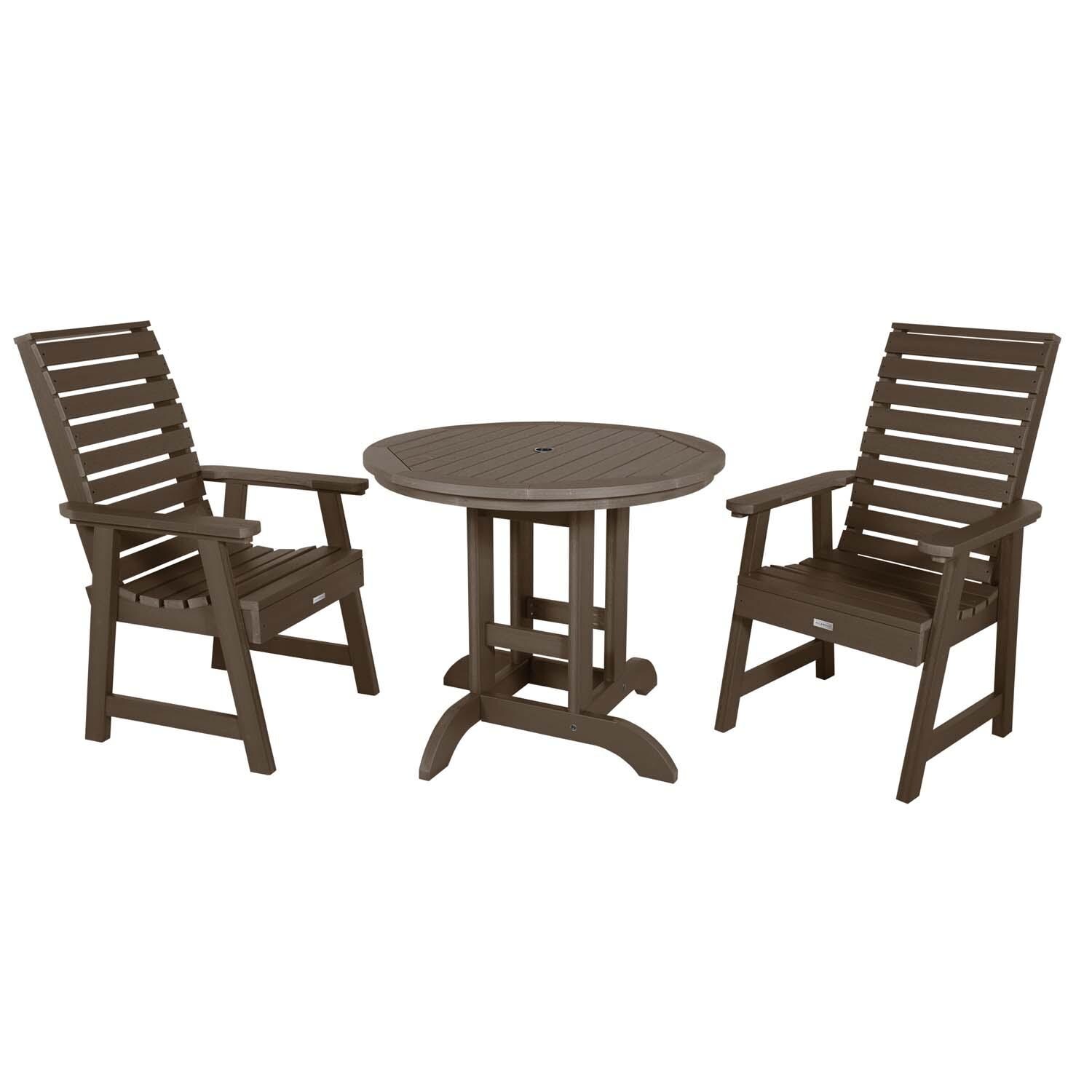 Elm Pointe 3 Pc Recycled Plastic Round Dining Set in Weathered Acorn By Lakeview Outdoor Designs - White Background thumbnail