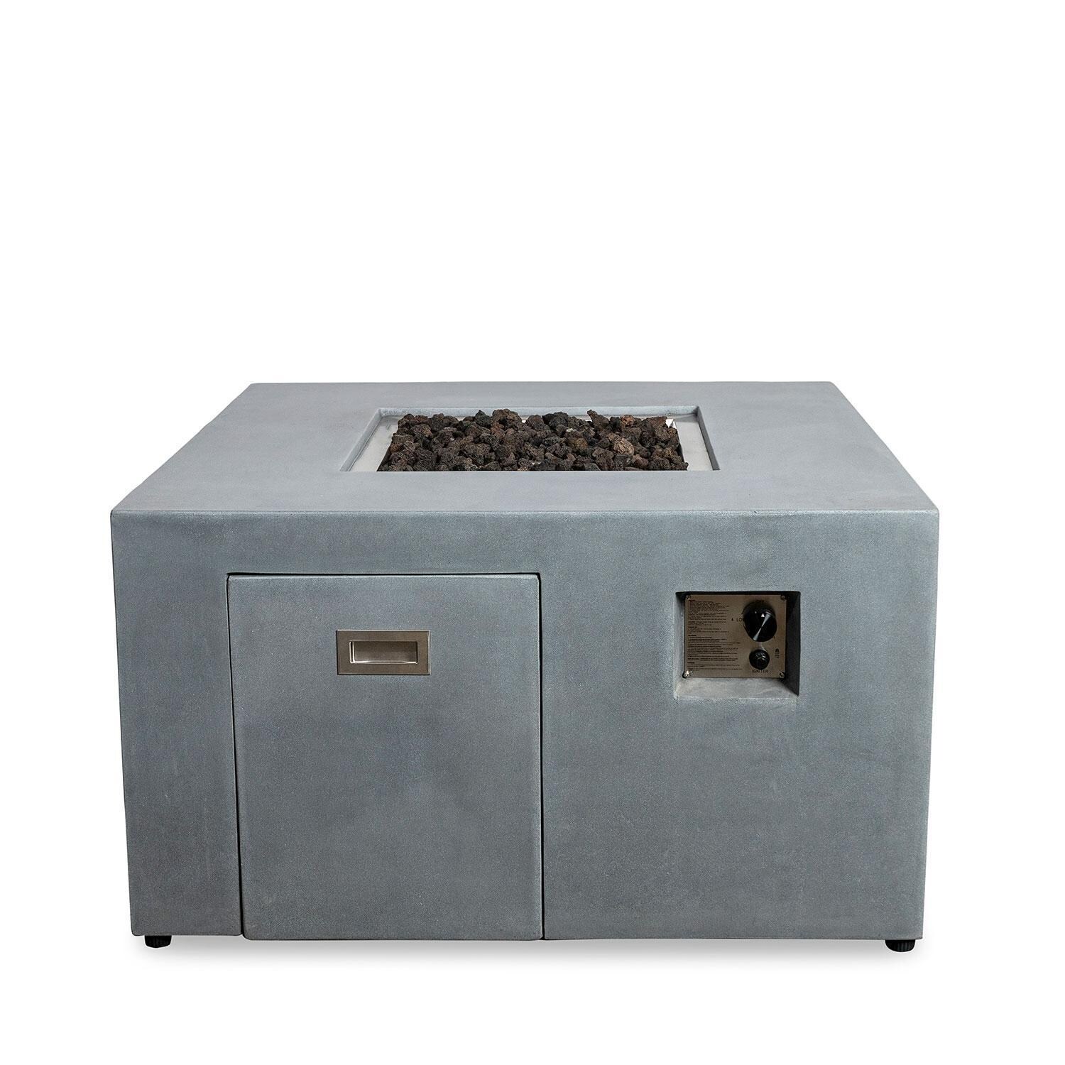 Glenwood 42-in Square Concrete Propane Fire Pit w/ Hidden Propane Tank in Natural Gray by Lakeview Outdoor Designs - Hidden Propane Tank Side - Off - White Background thumbnail