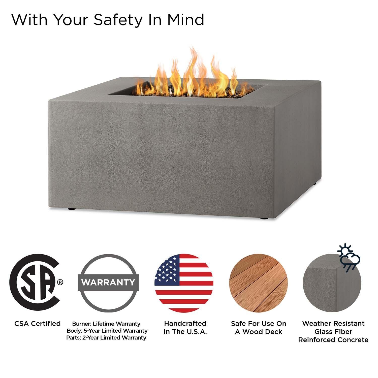 Olliewood 40 Inch Square Glass Fiber Reinforced Concrete Propane Fire Pit Table in Flint by BBQGuys Signature - Safety thumbnail