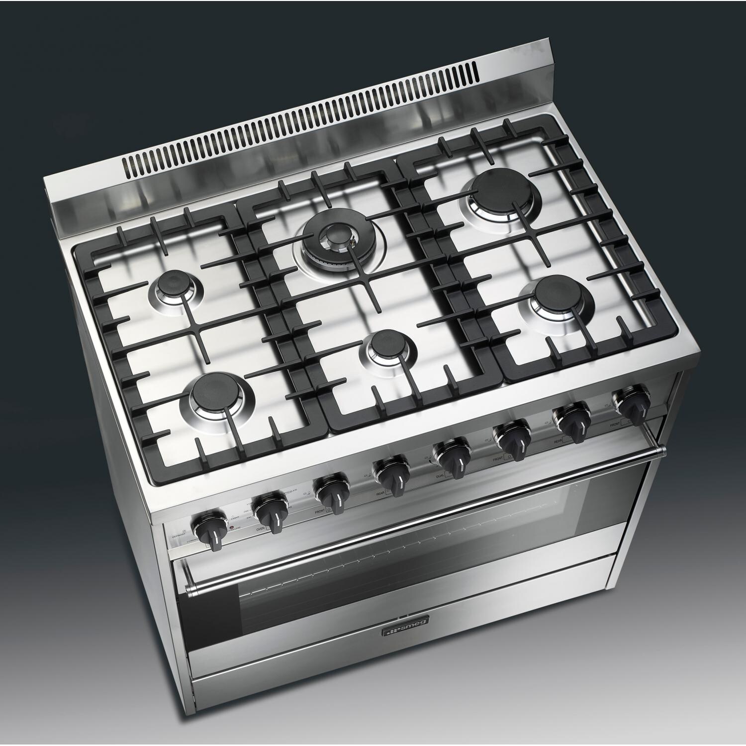 SMEG Classic 36-Inch 6-Burner Stainless Steel Gas Range Top View - C36GGXU thumbnail