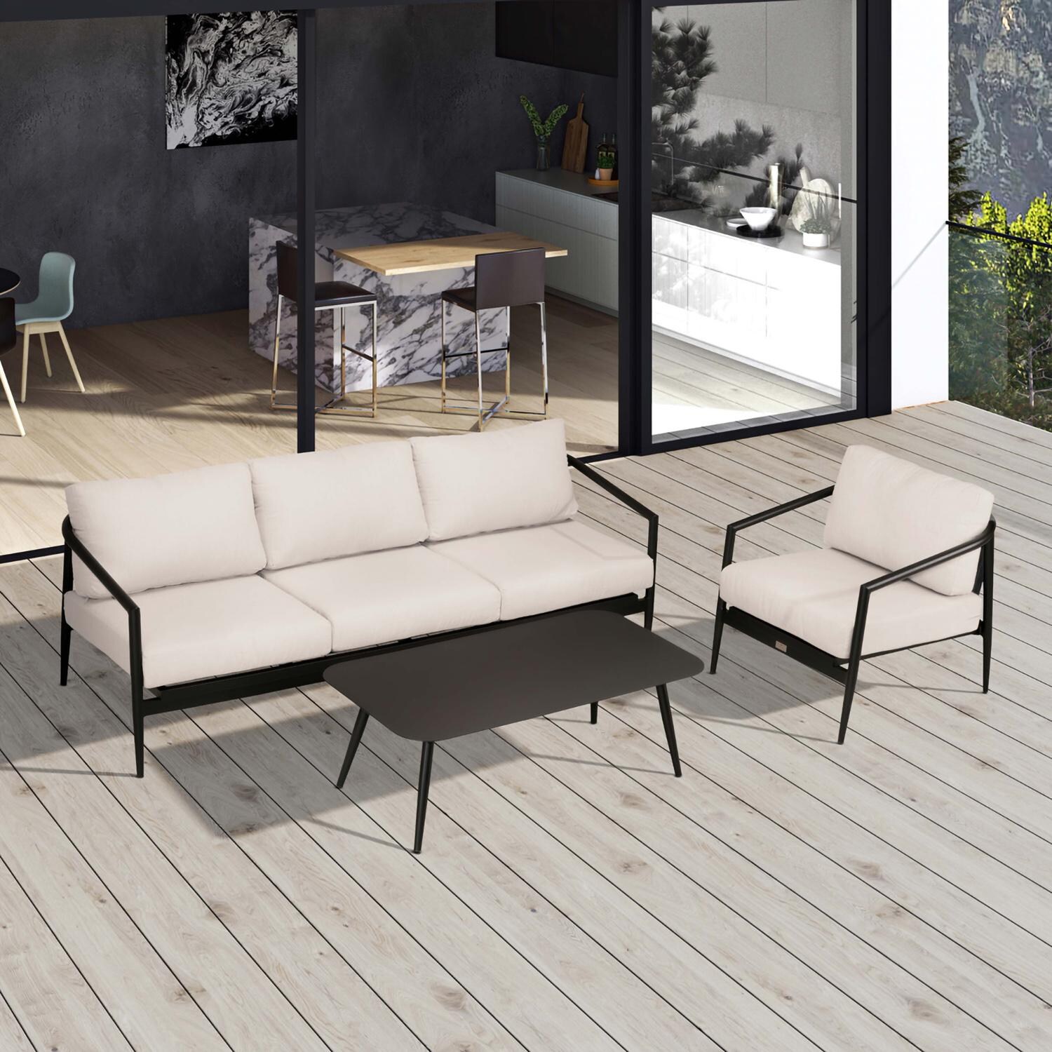 Lakeview Midnight Cove 3 Pc Aluminum Sofa Seating Set in Black/Carbon/Cast Silver - Top - Lifestyle thumbnail