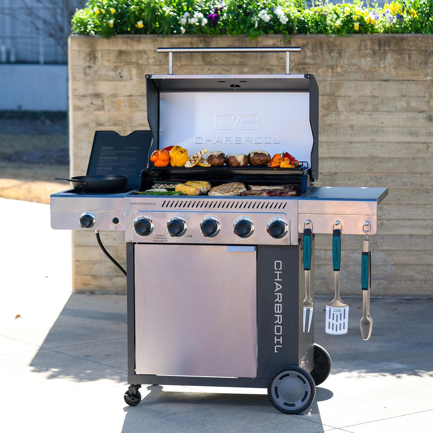 Charbroil 463463225 5-Burner Propane Grill - Stainless - In Use - Lifestyle thumbnail
