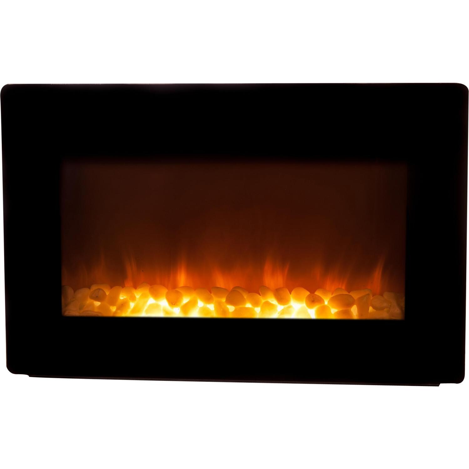 Fire Sense 31-Inch Wall Mount Electric Fireplace - Black - 60757 - Front View with Rocks thumbnail
