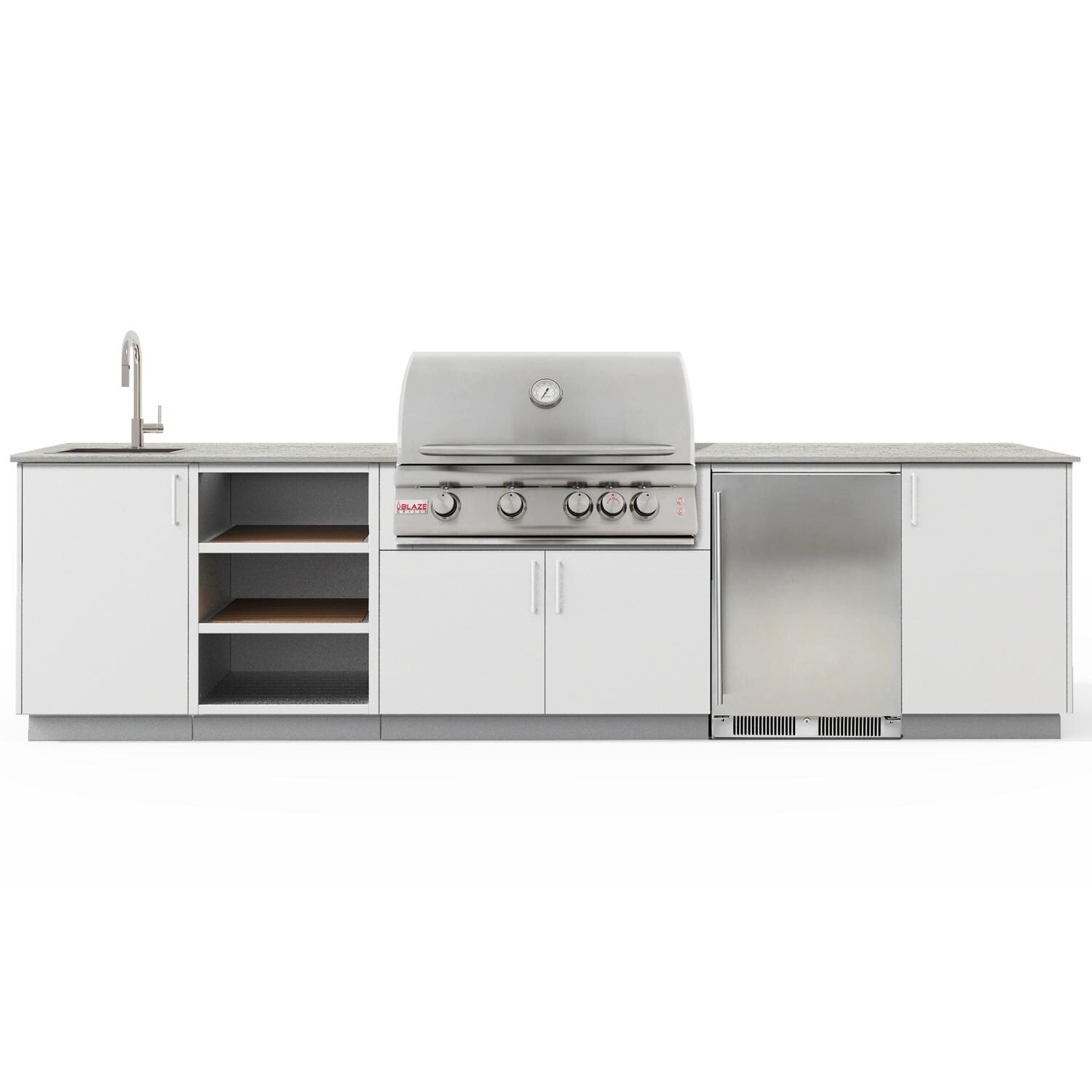 Urban Bonfire B-Eclipse-32-Blaze-Keon-Chantilly Eclipse 32 Outdoor Kitchen w/ Blaze Premium LTE Natural Gas Grill, Sink, Refrigerator, Keon Countertop & Chantilly Finish - White Background thumbnail