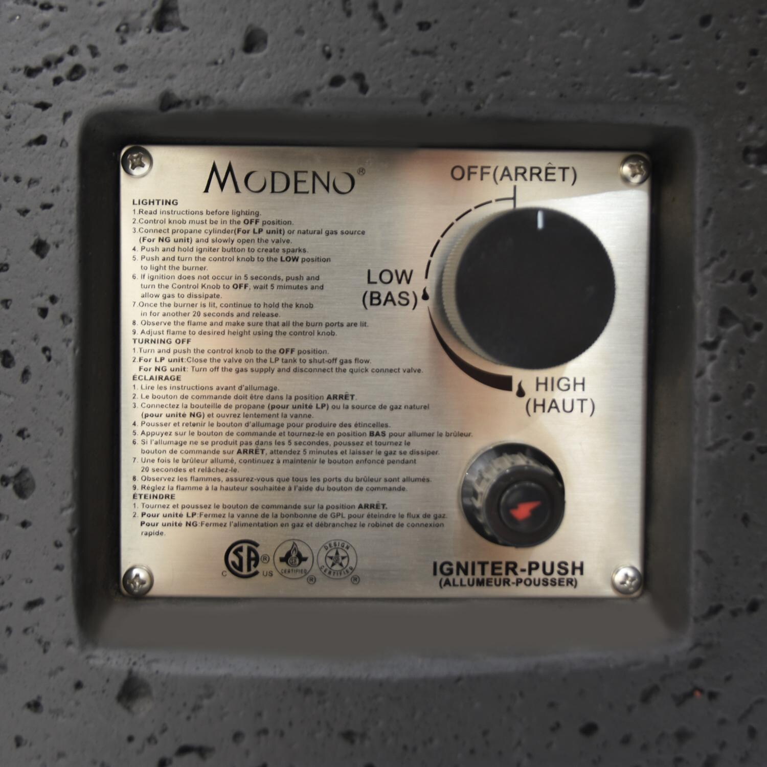 Elementi OFG602-LP Modeno Lava Tube 18-Inch Propane Fire Pit Enclosure - Controls thumbnail