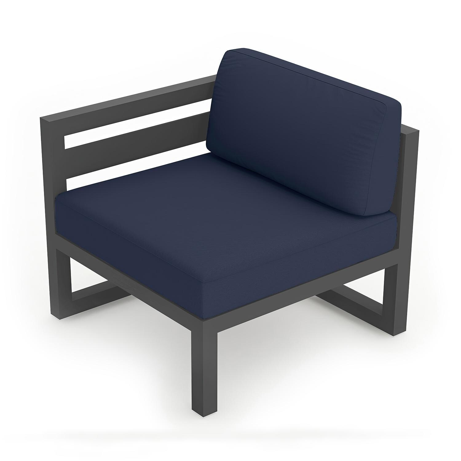 Misty Cove Aluminum Left Arm Club Chair in Slate w/Spectrum Indigo Cushions by Lakeview - Angle View - White Background thumbnail