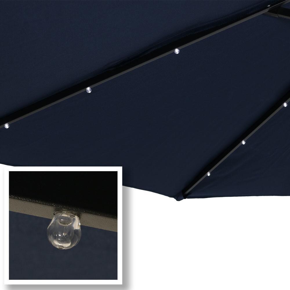Ultimate Patio 9 Ft. Solar Lighted Octagonal Patio Umbrella W/Crank - Navy Blue - LED Lights Along Ribs thumbnail