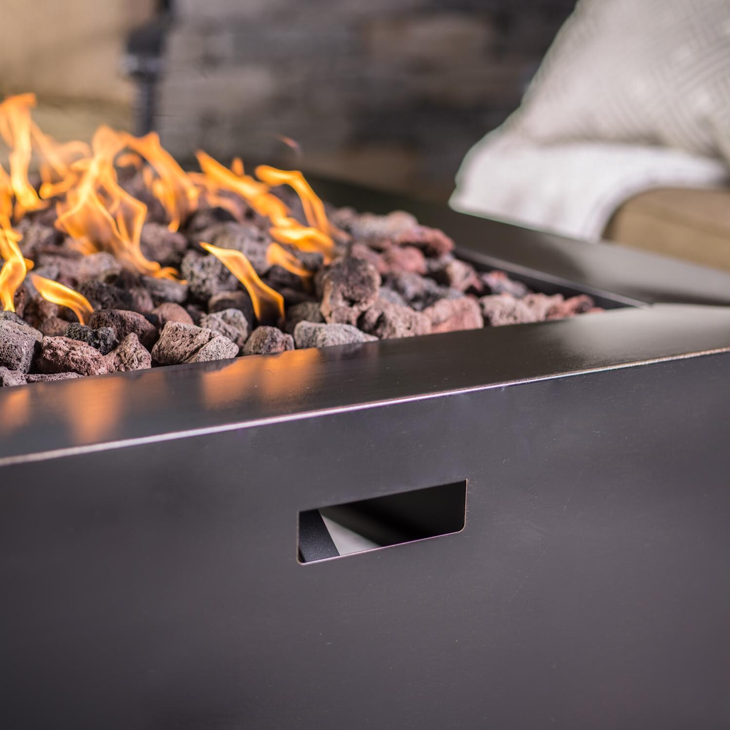 Lakeview Outdoor Designs 42-Inch Square Propane Fire Pit - Oil Rubbed Bronze - Lifestyle - Handle thumbnail