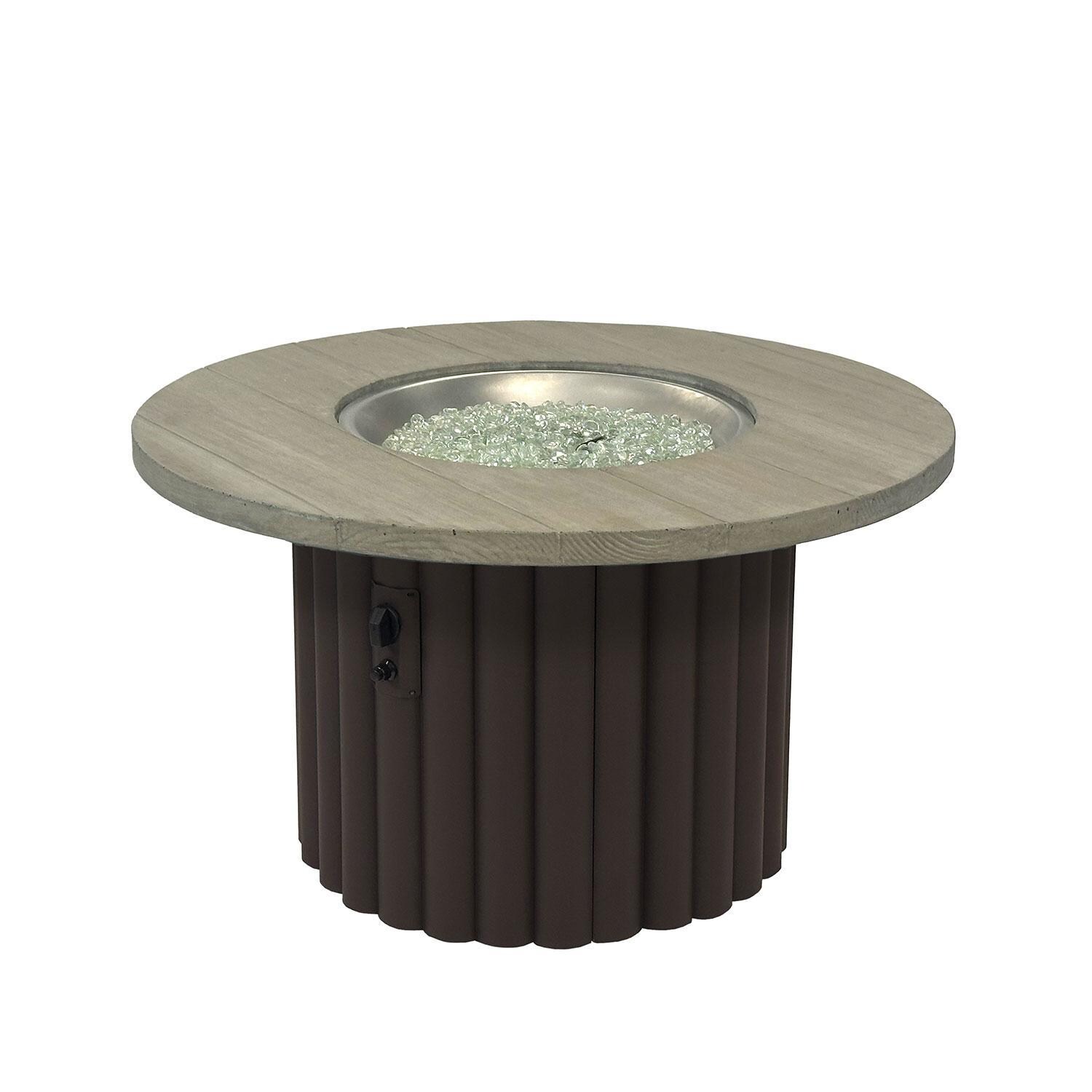 Reverie 42-in Round Aluminum Natural Gas Fire Pit Table in Smokey Oak Supercast Table Top & Brown Base (Ships Propane w/ Conversion Kit) by The Outdoor GreatRoom Company