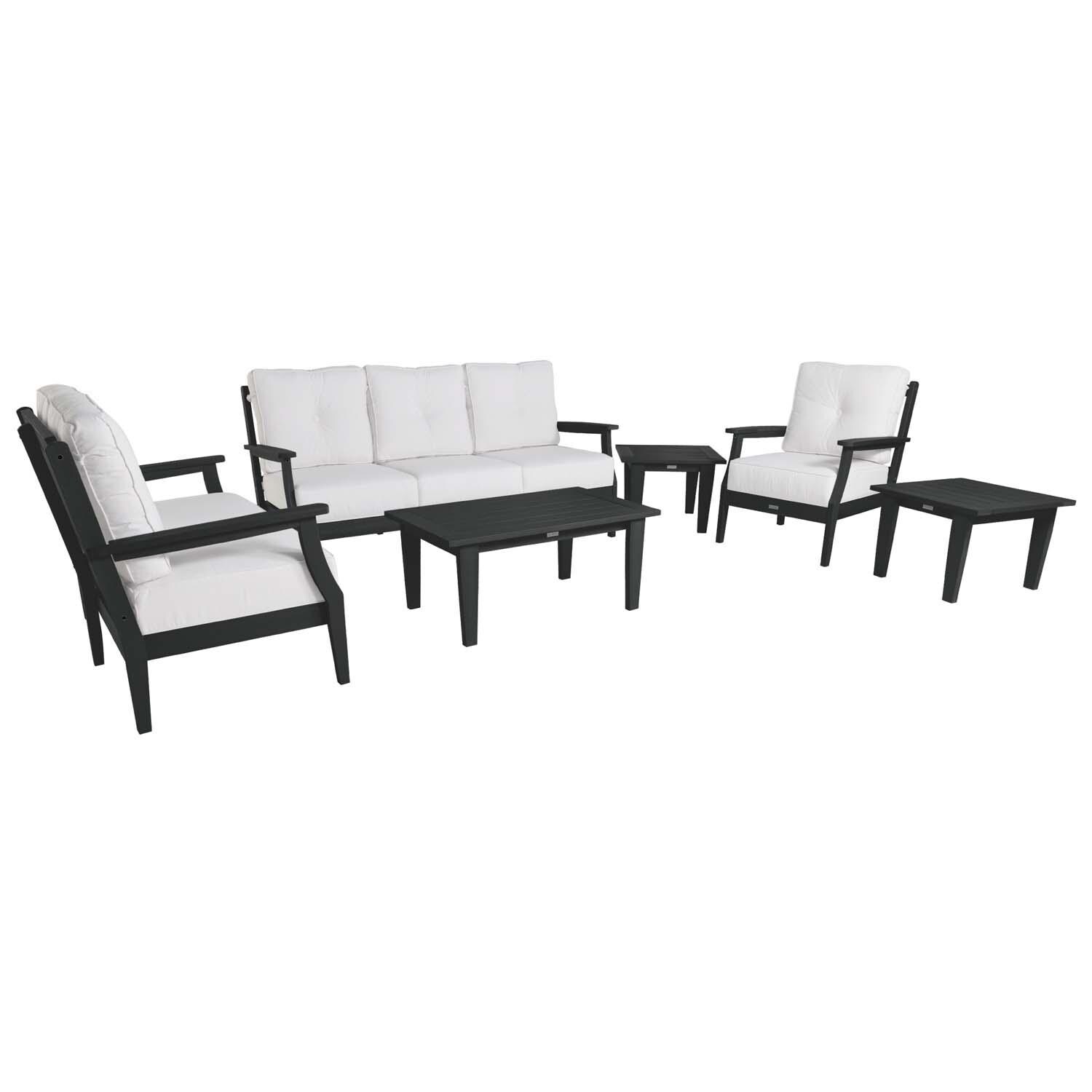 Blushing Bay 6 Pc Recycled Plastic Grand Seating Set in Bliss Linen/Black by Lakeview Outdoor Designs - White Background thumbnail
