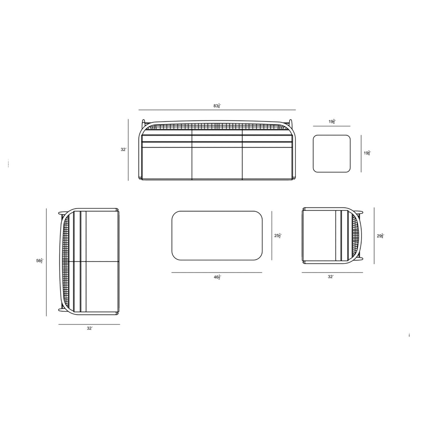Lakeview Midnight Cove 5 Pc Aluminum Sofa Seating Set in Black/Carbon/Canvas Henna - Top - Dimensional thumbnail