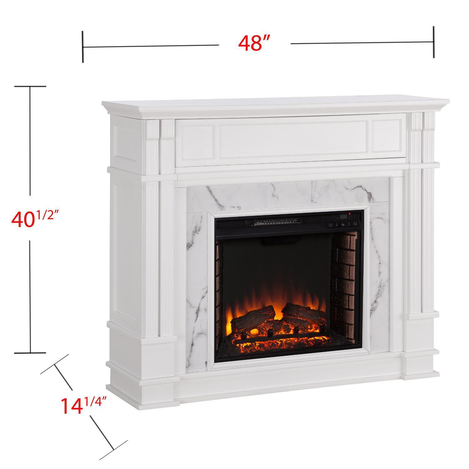 Southern Enterprises Highgate 48-Inch Electric Fireplace Mantel - White W/ Gray Veined White Faux Marble - FE9322 - Measurements thumbnail