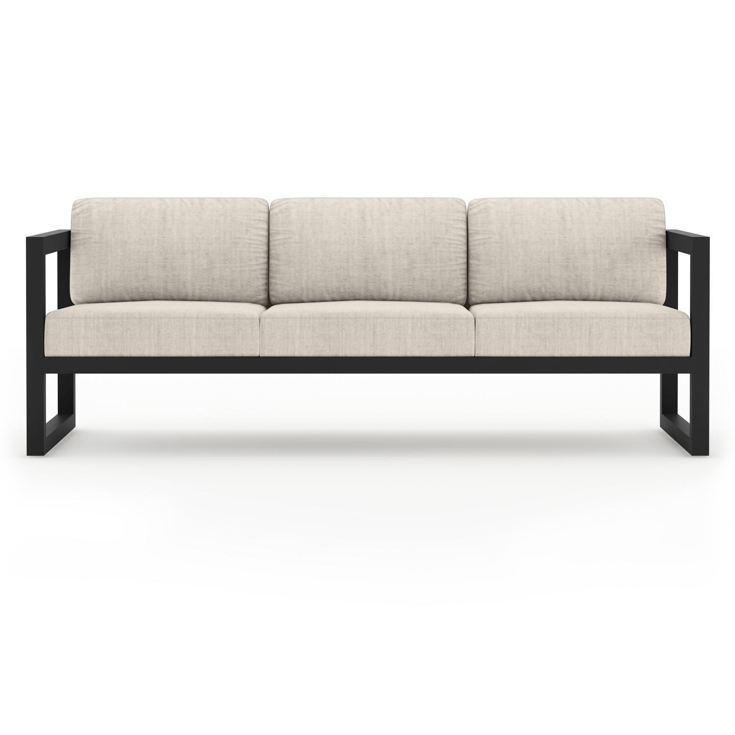 Lakeview MSTYCV-BK-3SS-CS Misty Cove 3 Pc Aluminum Seating Set in Black w/Portal Coffee Table & Cast Silver Cushions by Lakeview Outdoor Designs - Sofa - White Background thumbnail