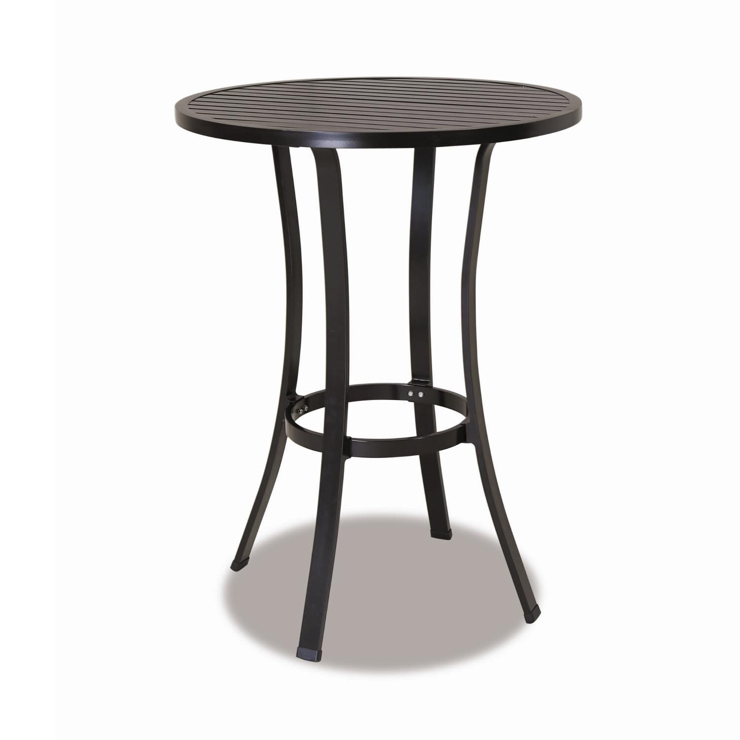 Sunset West - La Jolla 5 Piece Aluminum Patio Bar Set W/ Pub Table & Sunbrella Canvas Flax Cushions - La Jolla 32-Inch Round Patio Pub Table thumbnail