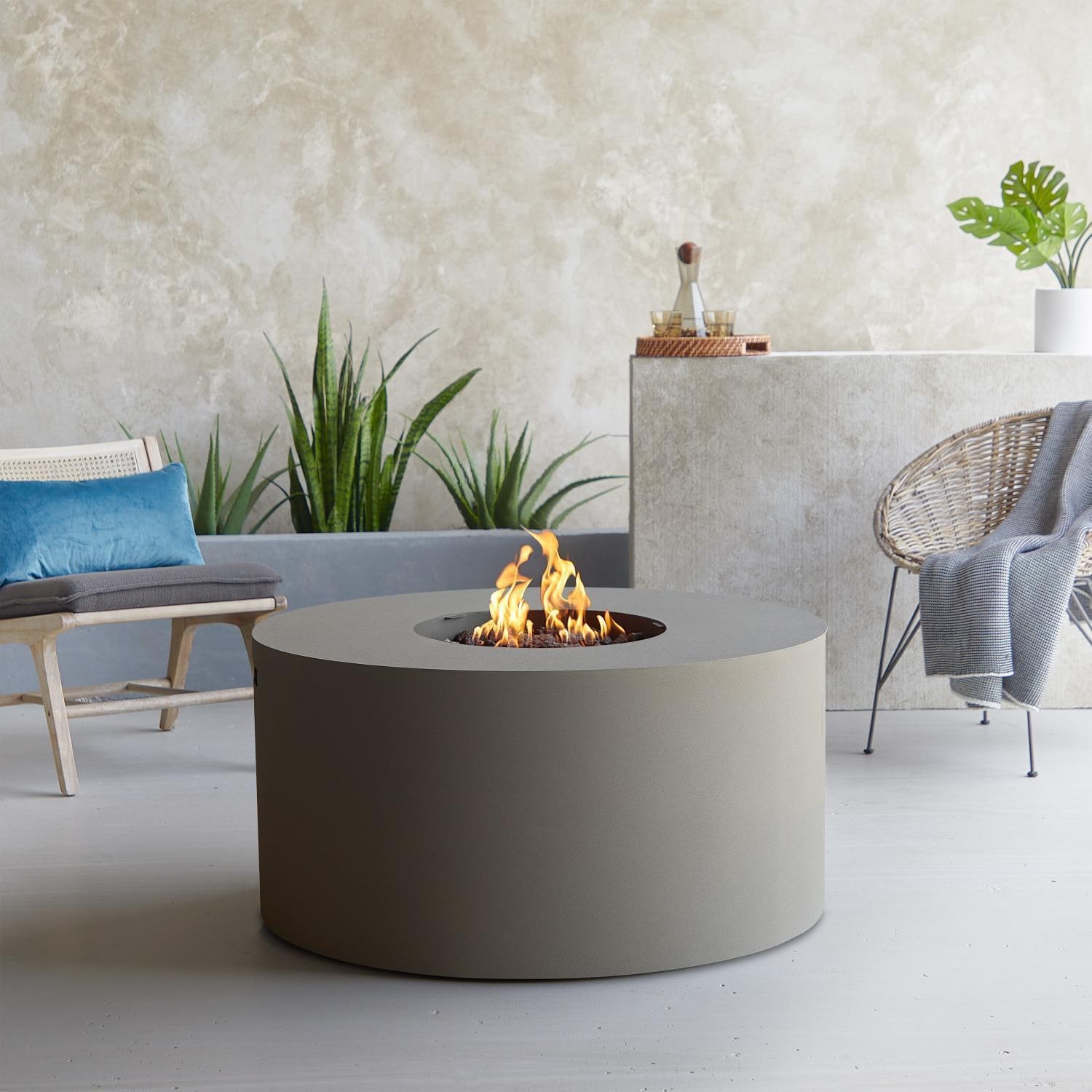 Covewood 41 Inch Round Aluminum Propane Fire Pit in Cloud Gray by BBQGuys Signature