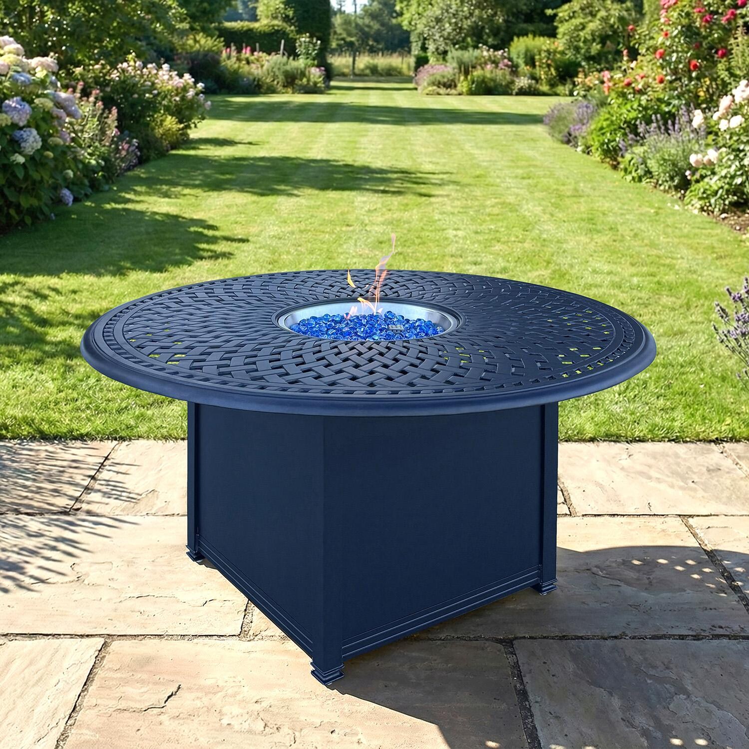 Darlee Round Patio Conversation Table With Propane Fire Pit in Antique Bronze - Lifestyle thumbnail
