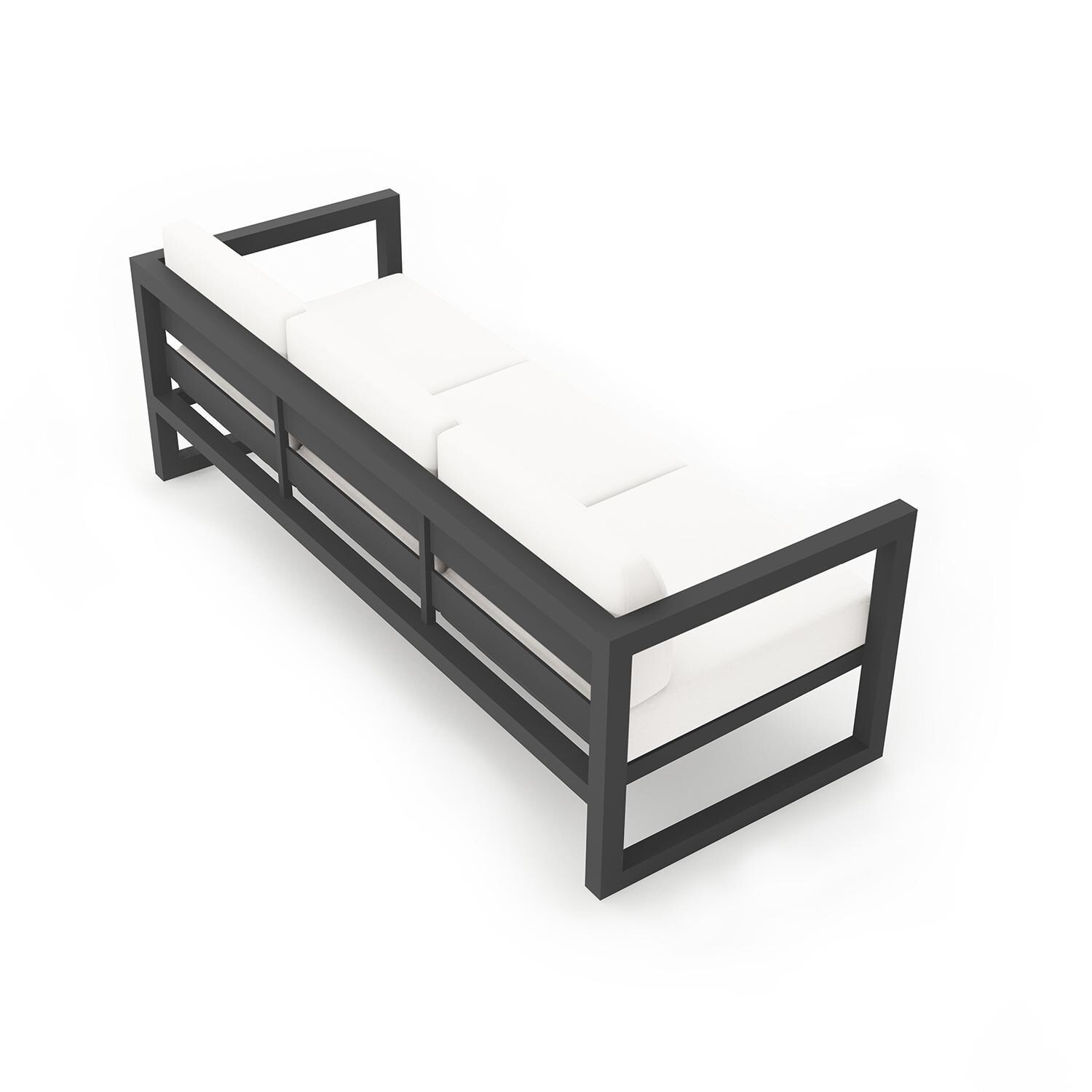 Misty Cove 3 Person Sofa in Slate w/Canvas Natural Cushions by Lakeview - Back Angle View - White Background