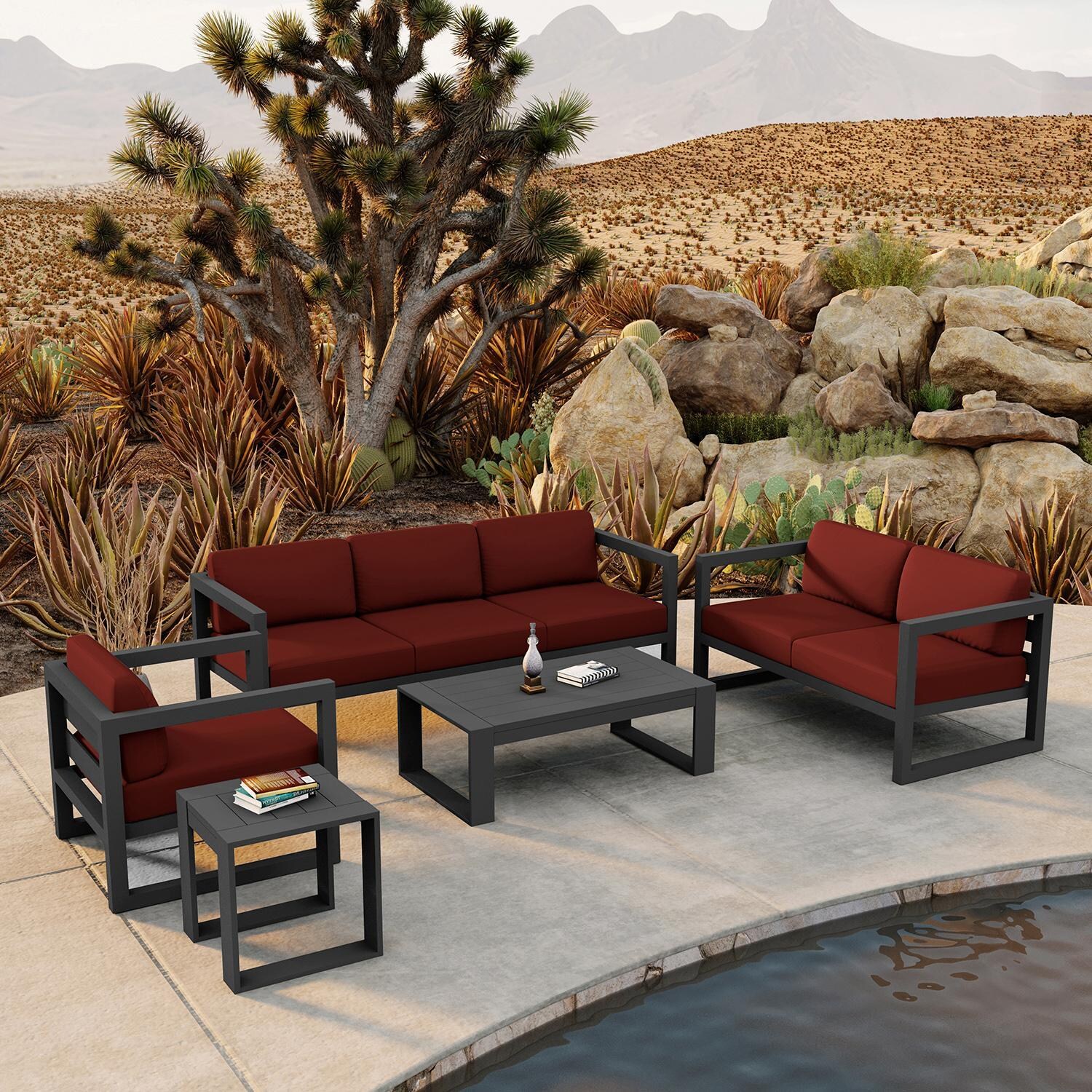 Misty Cove 5 Pc Aluminum Seating Set w/ Sofa in Slate/Canvas Henna by Lakeview Outdoor Designs