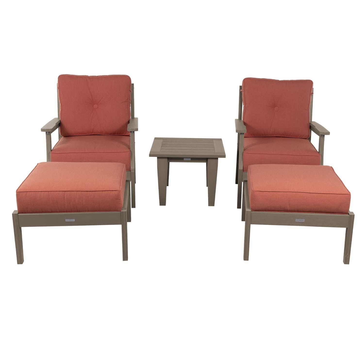 Blushing Bay 5 Pc Recycled Plastic Seating Set in Canvas Persimmon/Woodland Brown by Lakeview Outdoor Designs - White Background thumbnail
