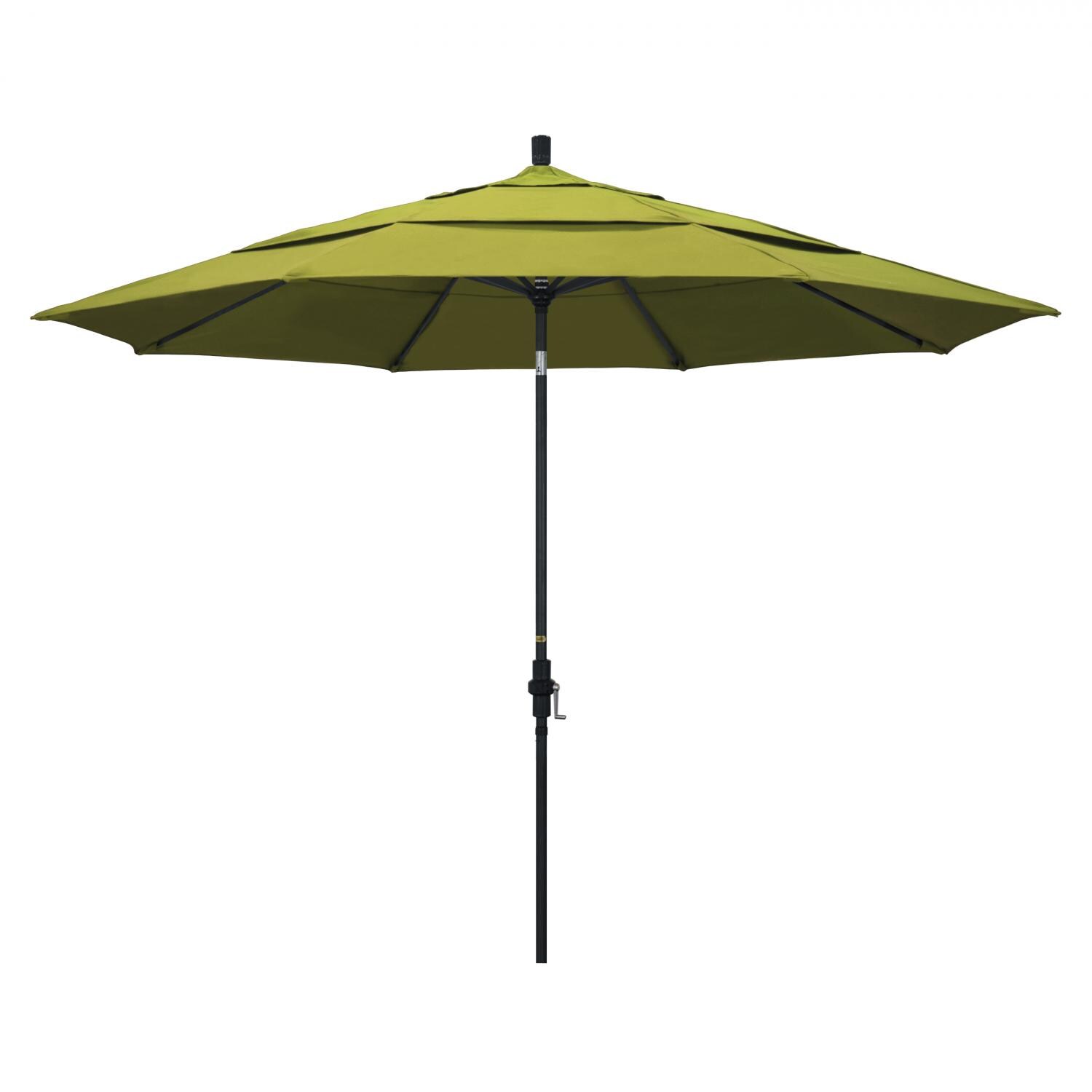 California Umbrella 11 Ft. Octagonal Aluminum Collar Tilt Patio Umbrella W/ Crank Lift & Aluminum Ribs - Stone Black Frame / Olefin Kiwi Canopy