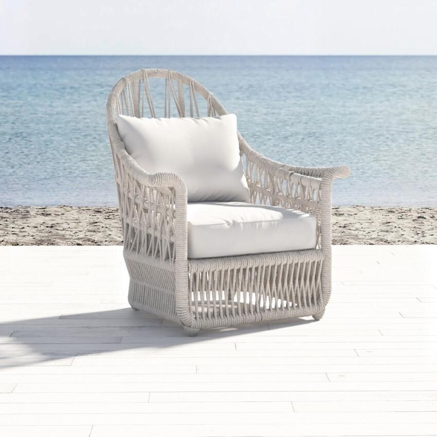 Dana Woven Rope Wing Club Chair w/ Self Welt in Natural/Canvas Granite by Sunset West - Angled - Lifestyle thumbnail