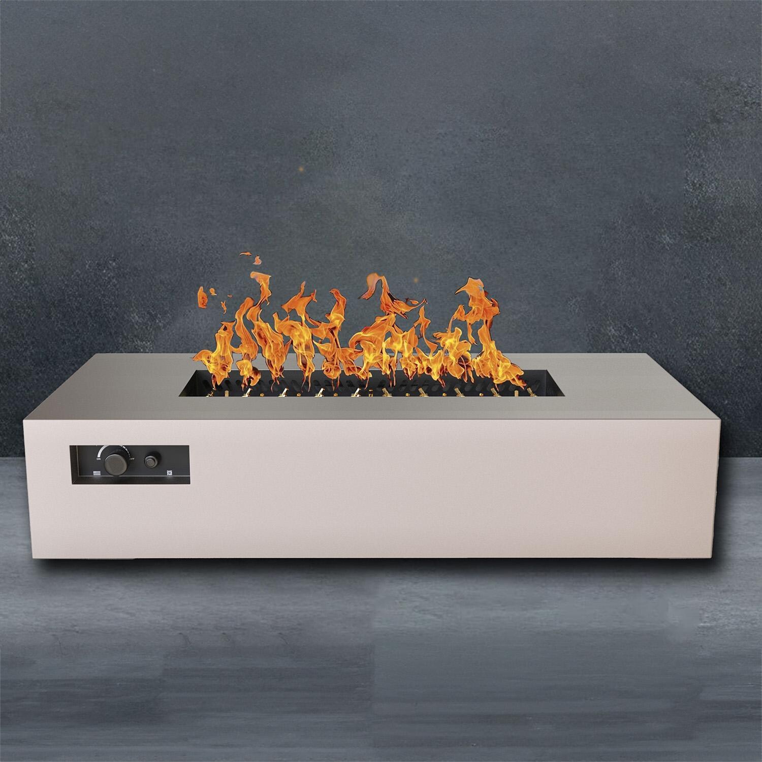 AON 72 x 38 Inch Rectangular Powder Coated Steel Propane Fire Pit Table in Sand Pebble By Warming Trends - Fire - Detail thumbnail