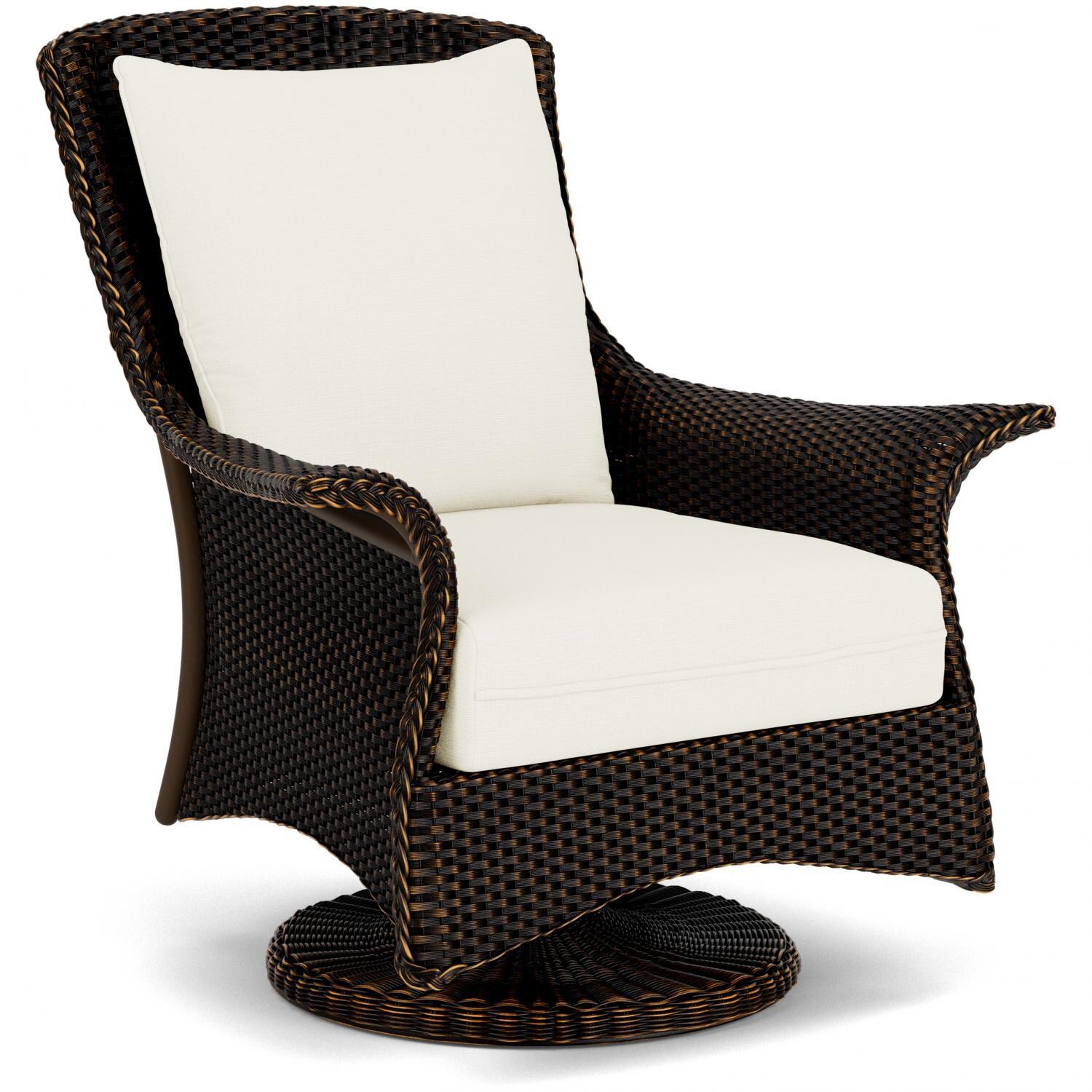 Lloyd Flanders Mandalay Swivel Rocker Lounge Chair in Mink Finish with Sailcloth Salt fabric - Angled thumbnail