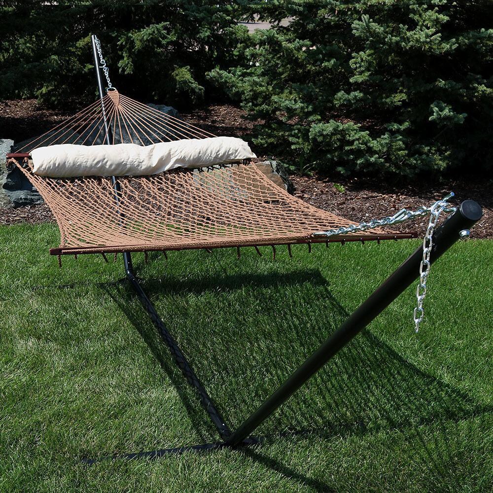 Ultimate Patio Classic Double Rope Hammock w/ 15-Foot Stand - Brown - Lifestlye thumbnail