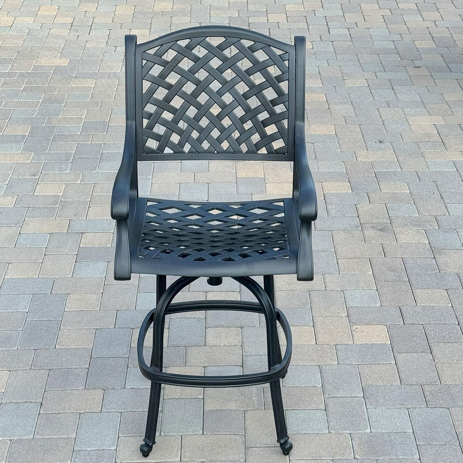 Nassau Cast Aluminum Swivel Bar Stool in Antique Bronze/Red by Darlee - Front View - Shown W/ No Cushion - Lifestyle thumbnail