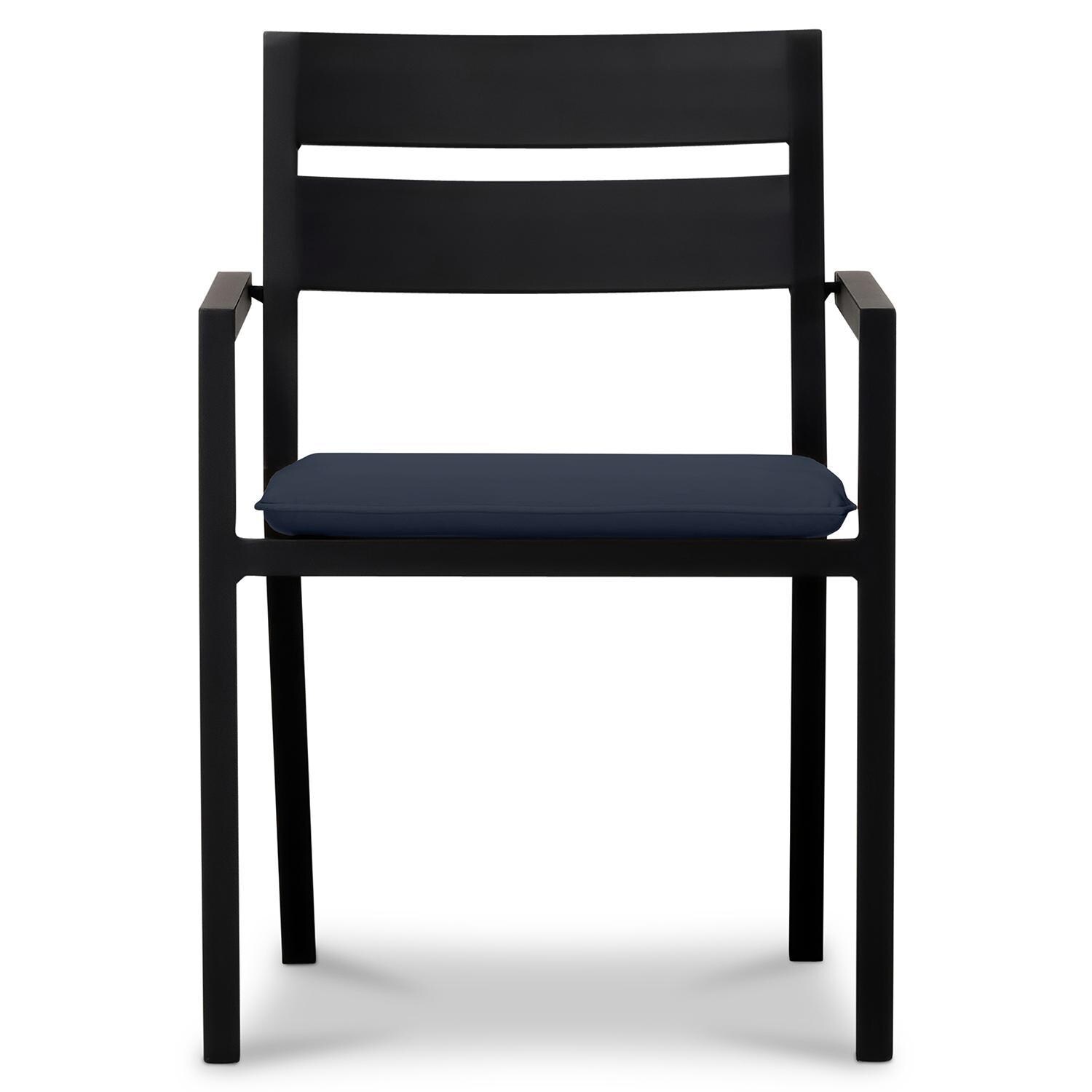 Calm Bay Aluminum Dining Arm Chair in Black/Spectrum Indigo by Lakeview Outdoor Designs - Front - White Background thumbnail