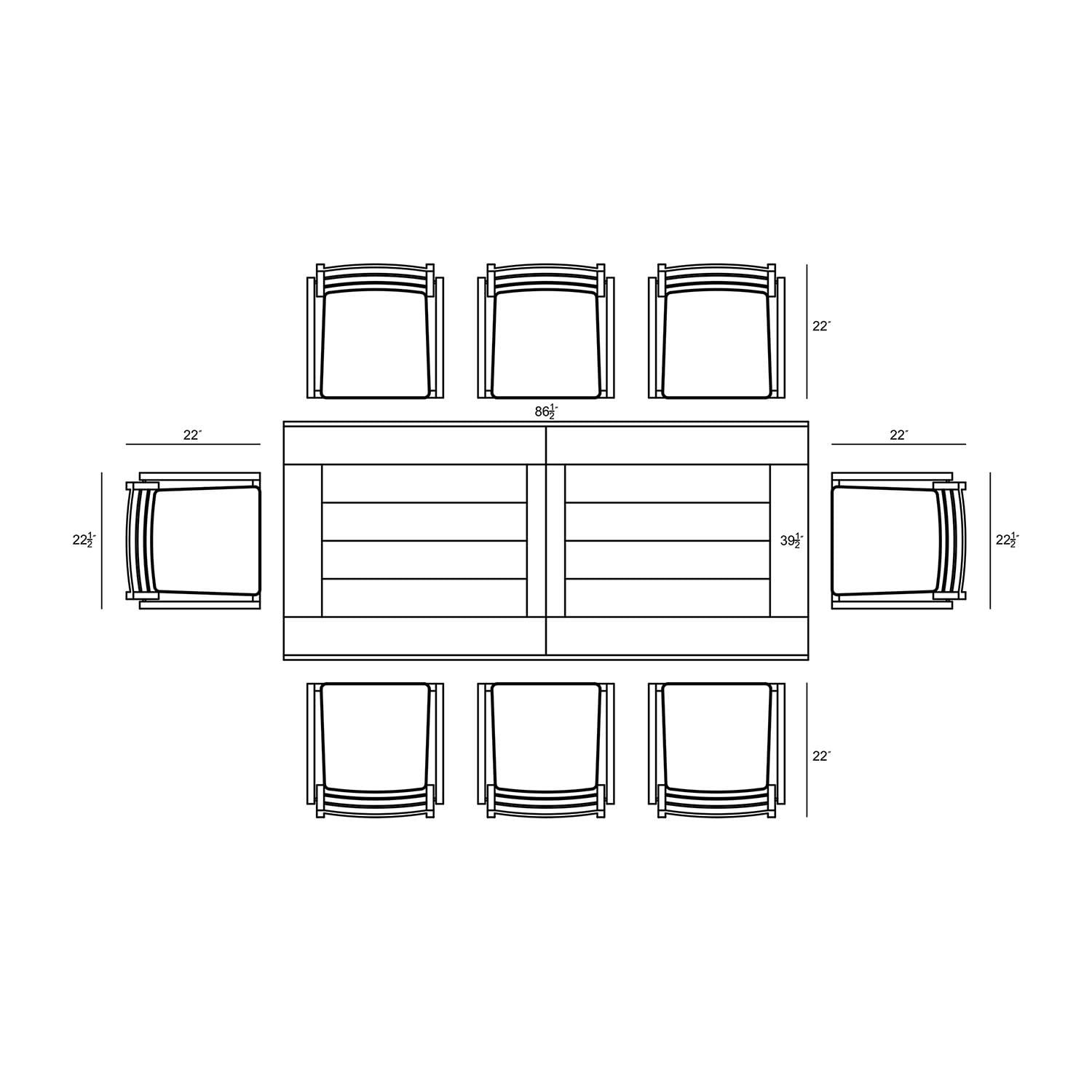 Calm Bay Communal 9 Pc Reclaimed Teak Extendable Dining Set in Black/Spectrum Indigo by Lakeview - Dimensional 2 thumbnail