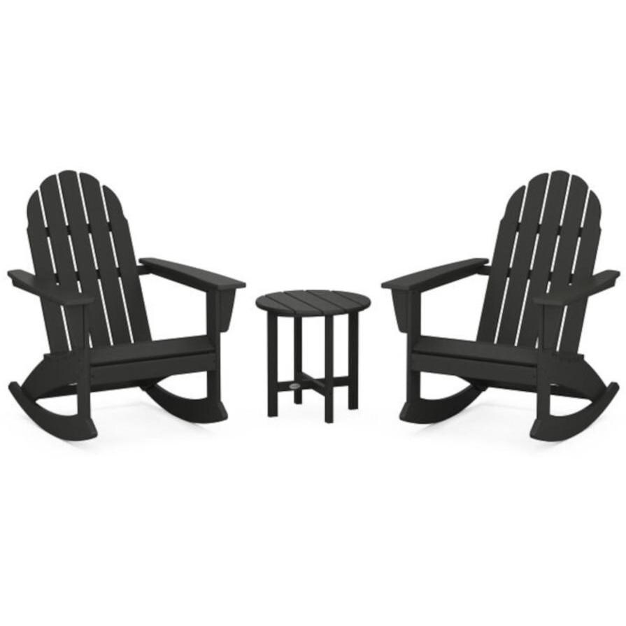 POLYWOOD PWS408-1-BL Vineyard 3-Piece Adirondack Rocking Chair Set in Black thumbnail