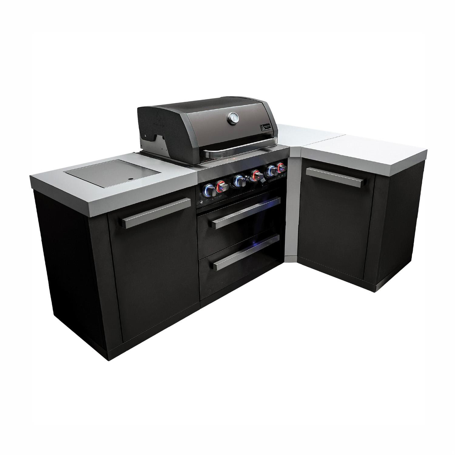Mont Alpi Black Series 7 1/2 Ft L-Shaped Propane Outdoor Kitchen Island w/ Side Burner