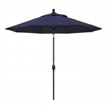 California Umbrella 9 Ft. Octagonal Aluminum Push Button Tilt Patio Umbrella W/ Crank Lift & Aluminum Ribs - Stone Black Frame / Sunbrella Canvas Navy Canopy
