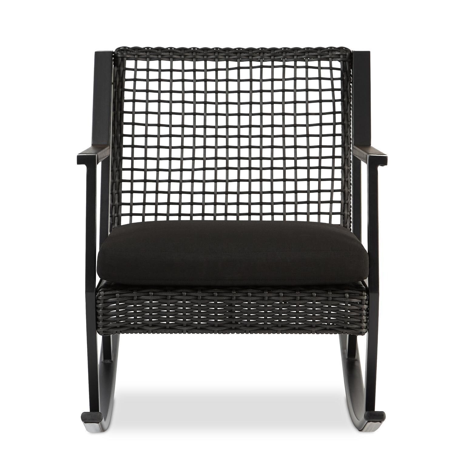Lakeview Rustic Bay Black 2 Pc Aluminum Rocker Chair Set - Front View - White Background thumbnail