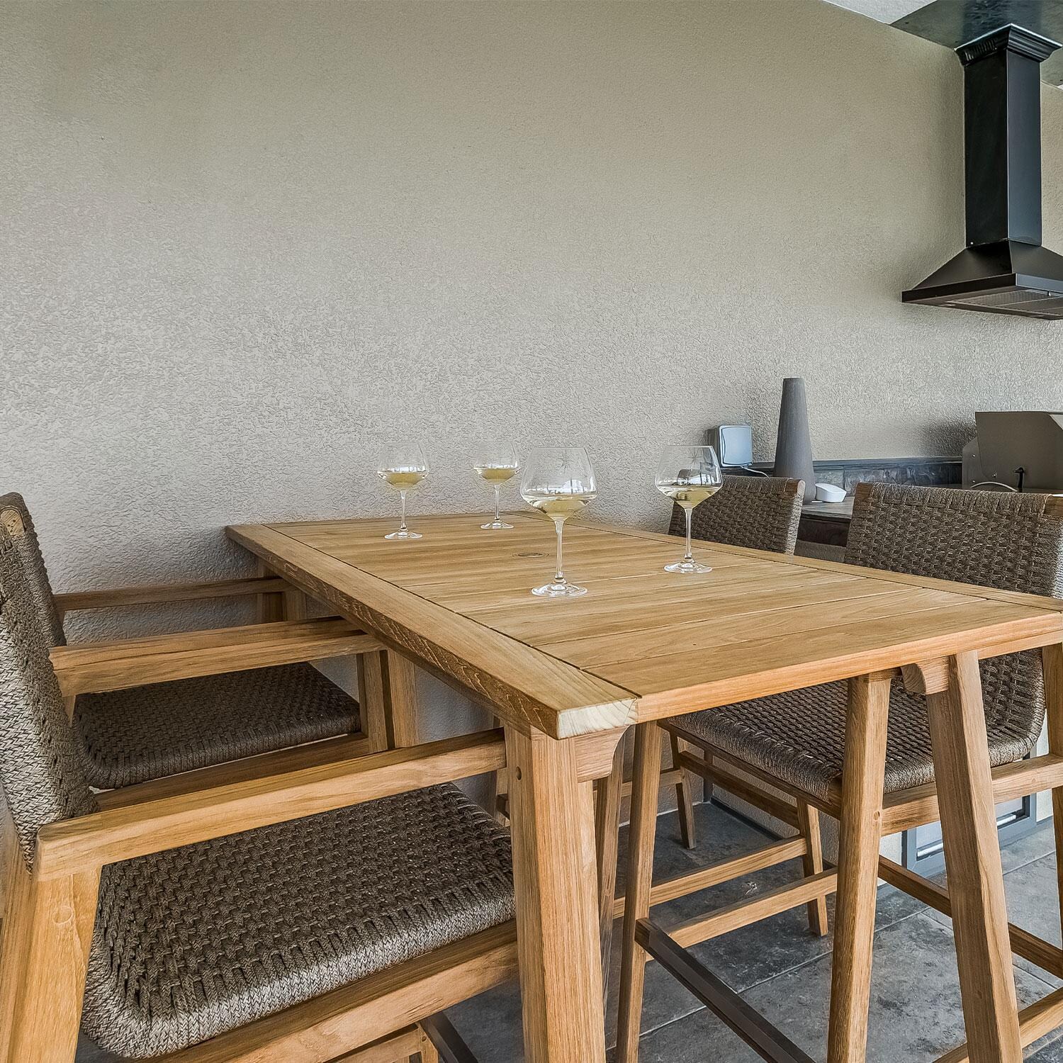 Admiral 5 Pc Counter Height Dining Set in Brown Sand by Royal Teak Collection - By The Pool - Lifestyle thumbnail