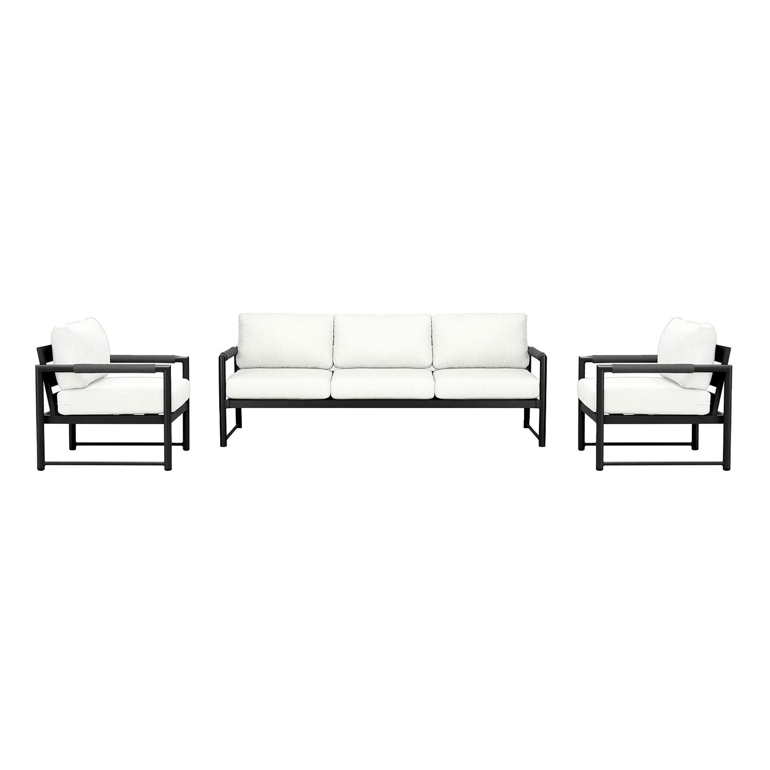 Lakeview AVEBAY-BK-CO-SET141-CN Avenue Bay Black/Carbon 3 Pc Sofa Club Chair Set - Canvas Natural - Display - White Background thumbnail