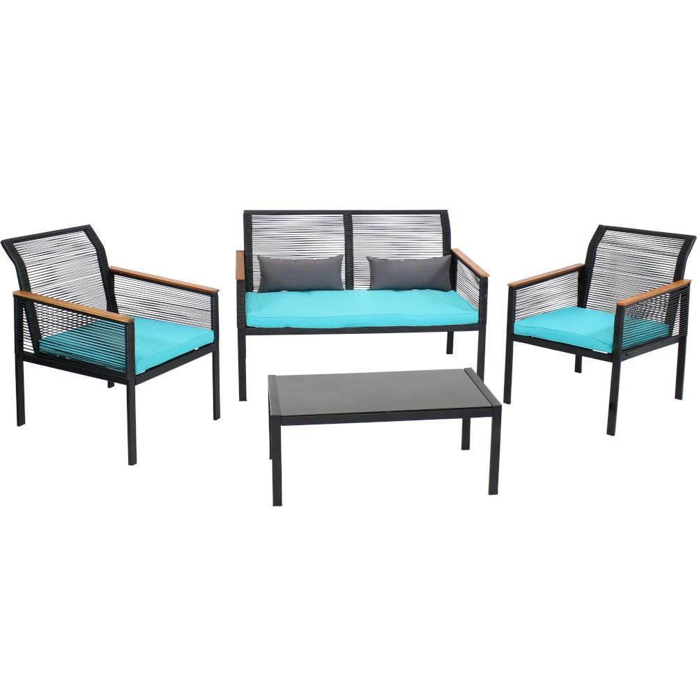 Ultimate Patio 4-Piece Black Resin Rattan Outdoor Patio Furniture Set - Full View - White Background thumbnail