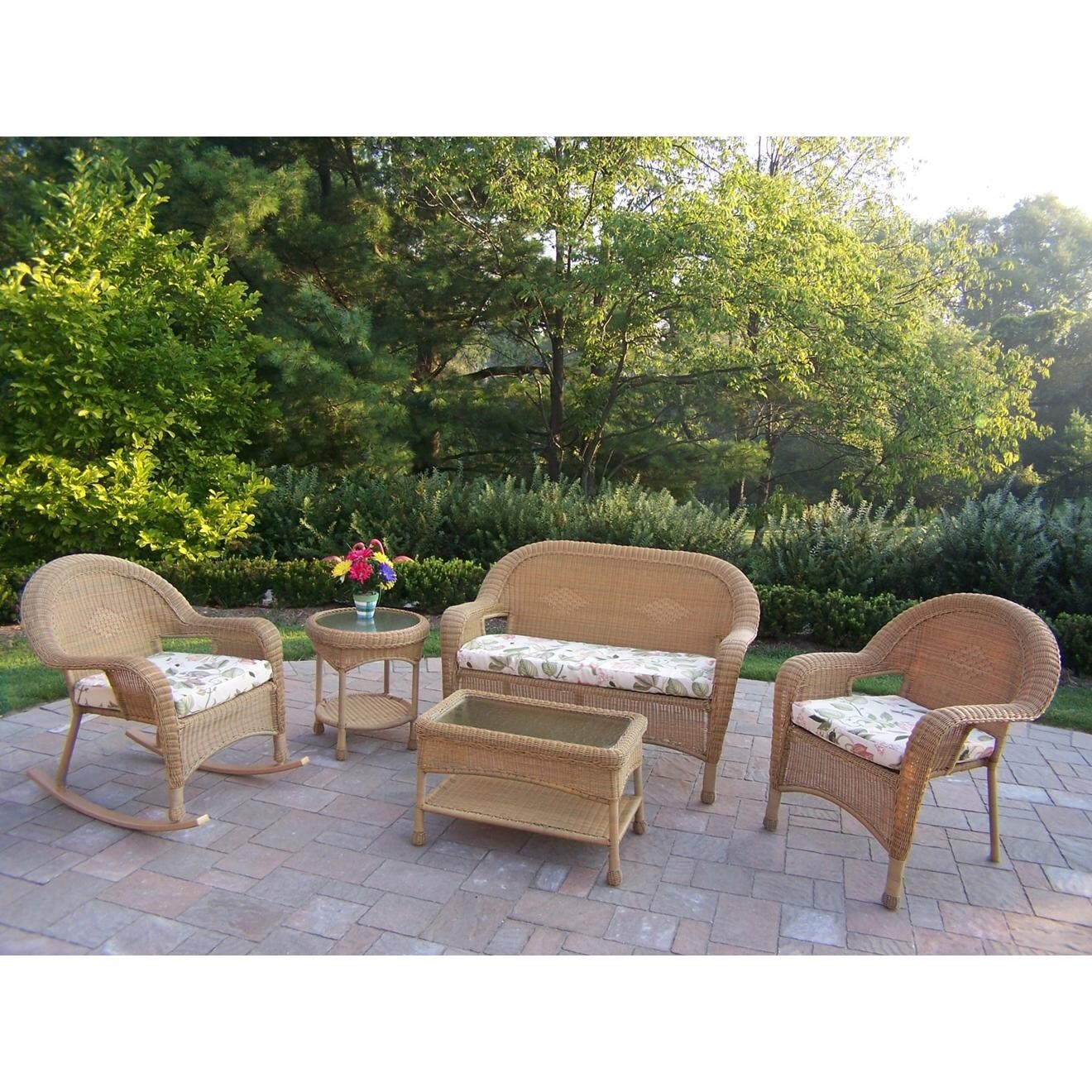 Oakland Living Resin Wicker 4-Person Patio Conversation Set - Honey ...