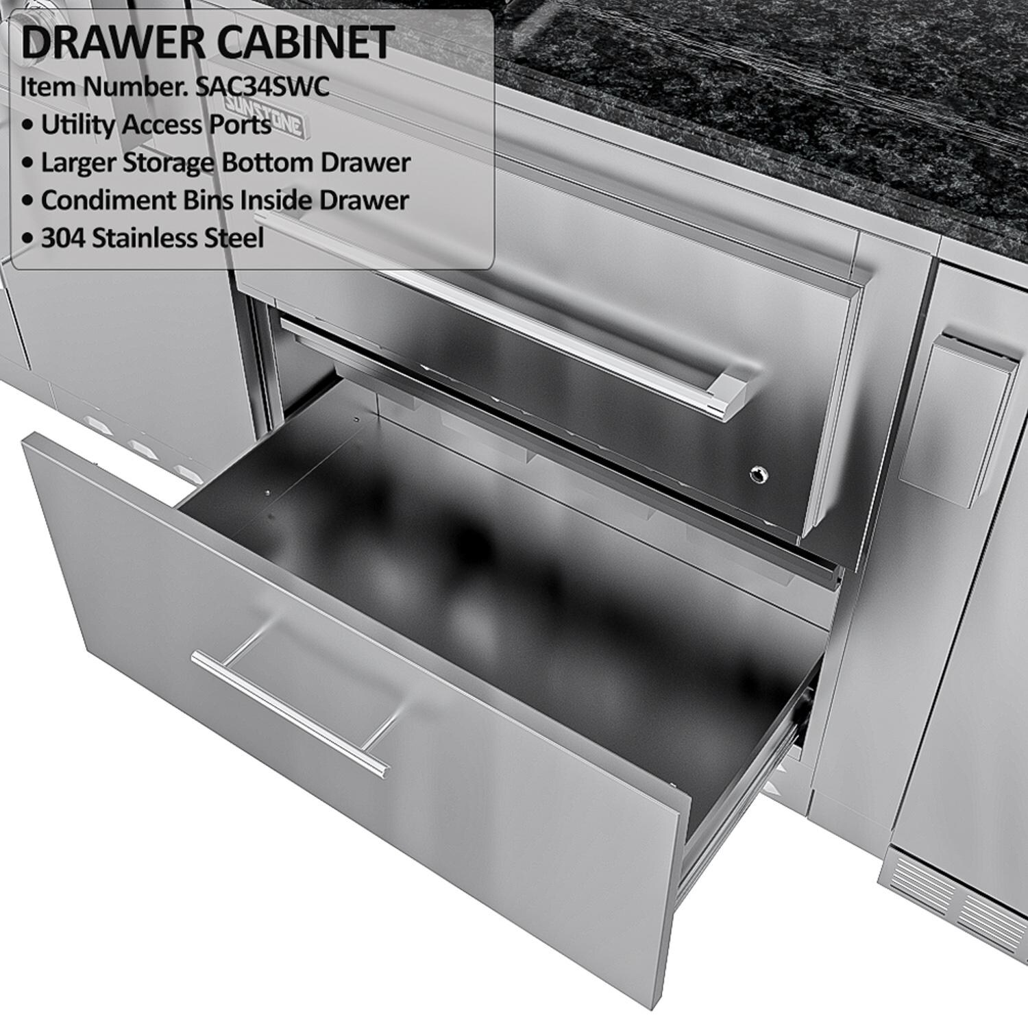 Sunstone Grills SCPFRENCHQUARTER13.7-NG French Quarter 13 1/2 Ft Outdoor Kitchen Island w/ Natural Gas Grill & Sink, Refrigerator, Door & Drawer - Drawer - Detail thumbnail