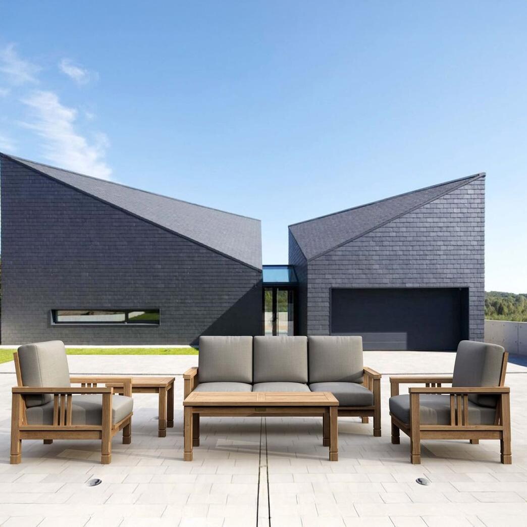 Sawgrass Bay 5 Pc Teak Seating Set w/ Side Table in Cast Slate by Lakeview Outdoor Designs - Lifestyle thumbnail