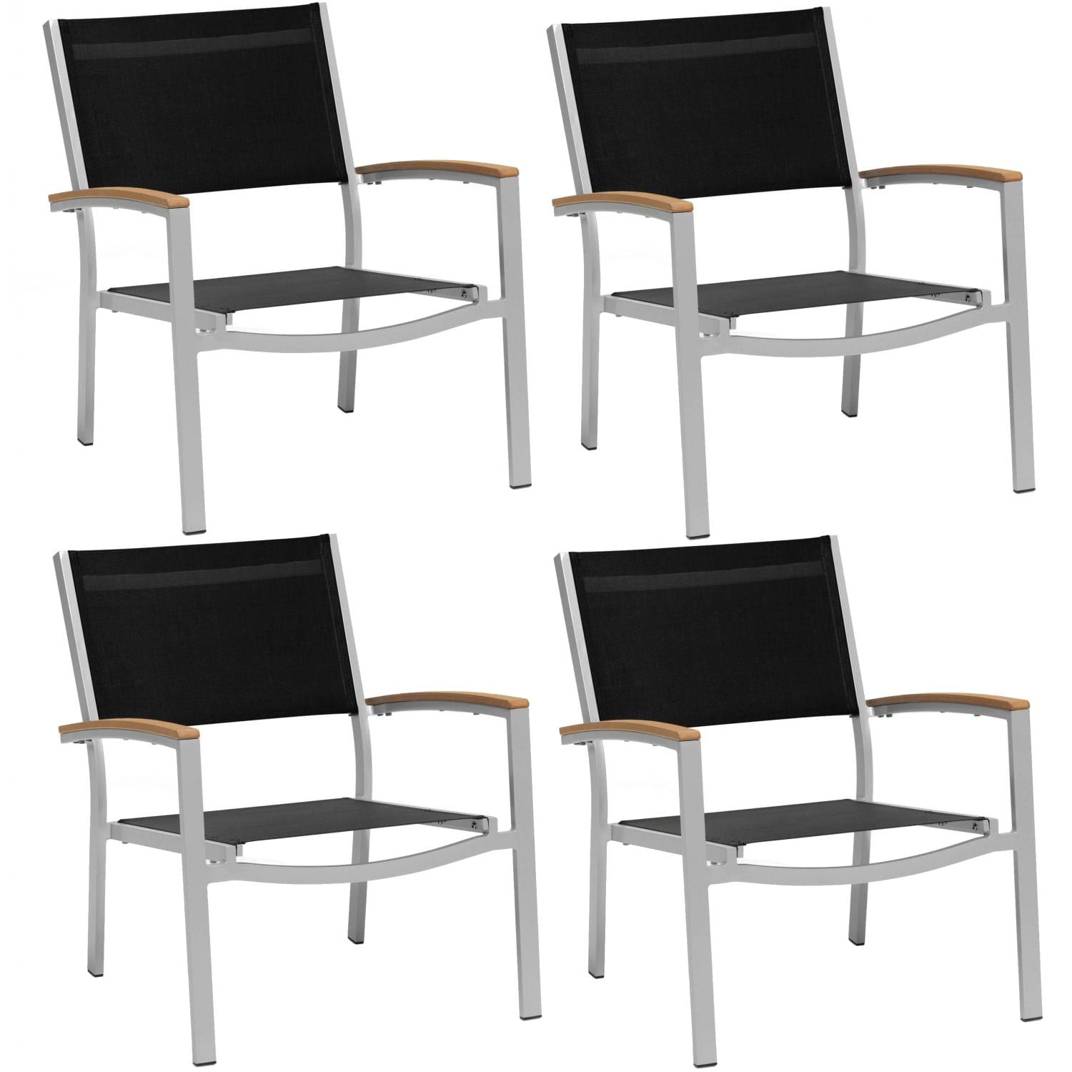 Travira Aluminum Chat Chair W/ Black Sling & Natural Tekwood Armcaps By Oxford Garden - Set Of 4