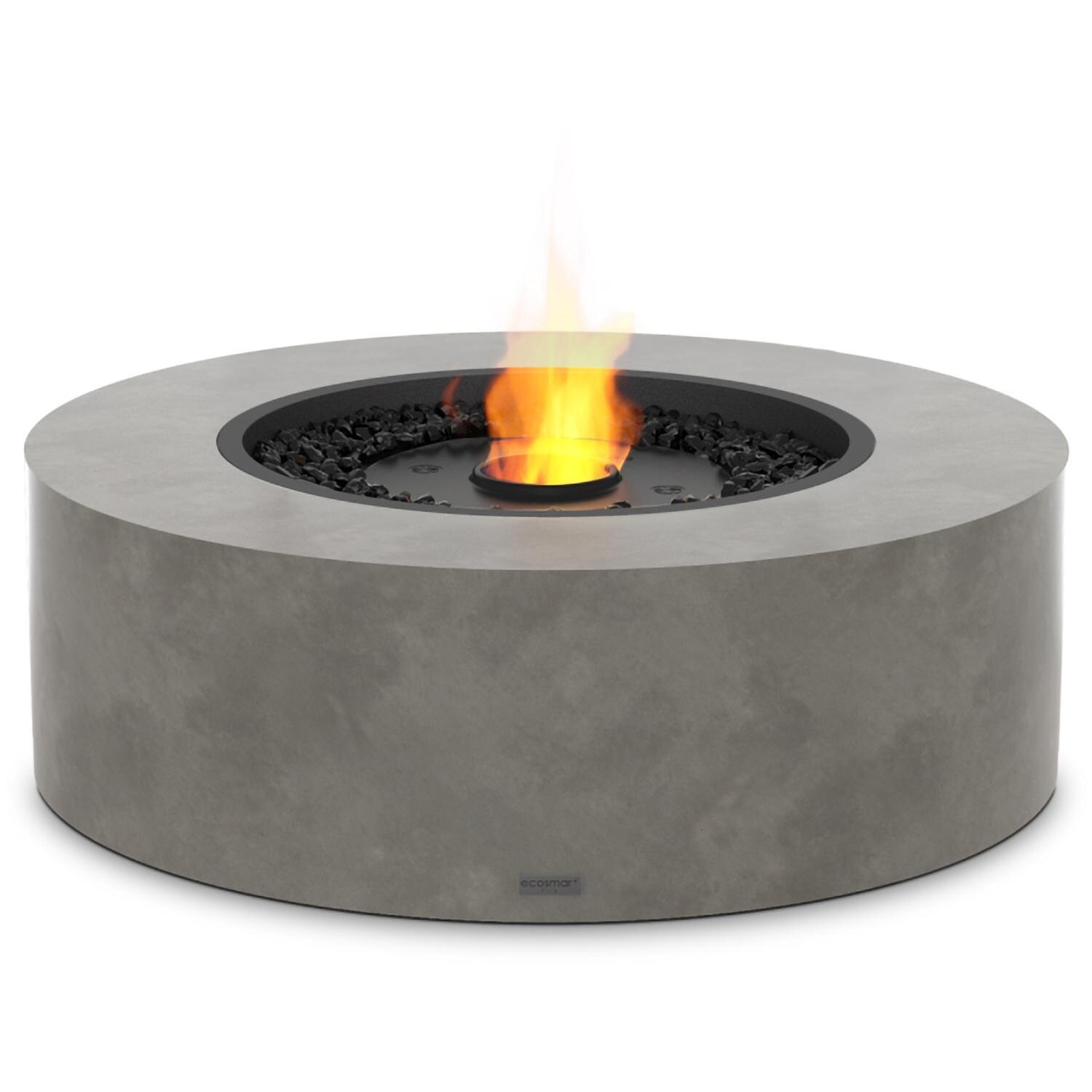 EcoSmart Fire ESF.O.ARK.40.NA.B Ark 40 Inch Black Burner Round Concrete Ethanol Fire Pit Table in Natural Concrete - Small Flame - White Background thumbnail