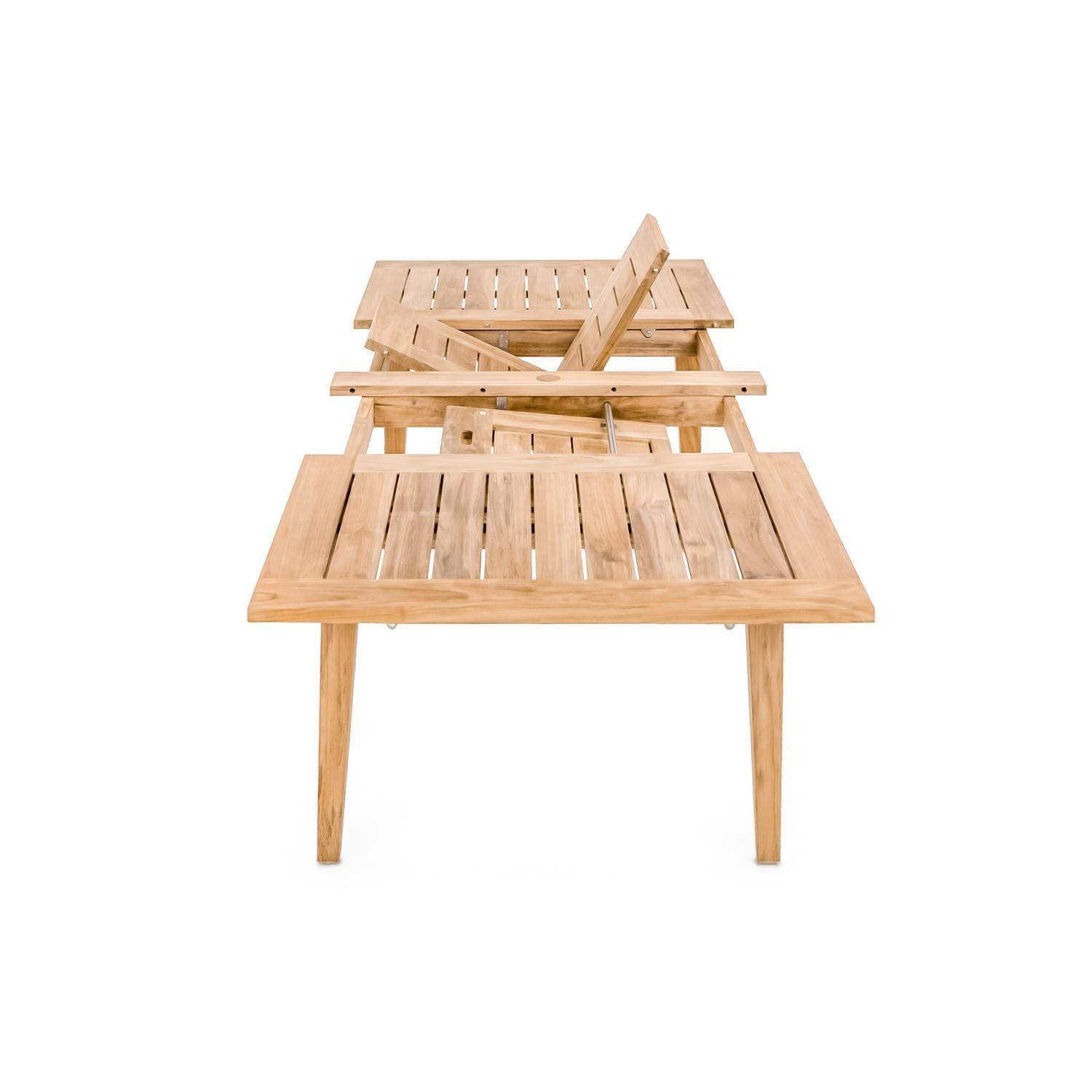 Teak + Table Friday Double Leaf Table 64 / 80 / 96 - Tabletop View W/ 1 Leaf Extending - White Background thumbnail